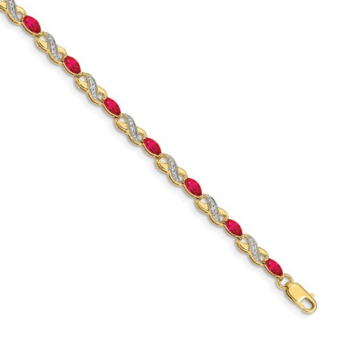 14K Yellow Gold Ruby & Diamond Bracelet for Women - Elegant Jewelry Gift for Anniversary, Birthday & Special Occasions