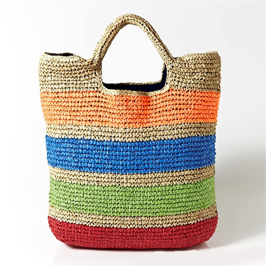 Crochet Summer Beach Bags for Women - Colorful Straw Tote Bag with Tassels, Handmade Travel Handbag (One Size) - Perfect for Beach Vacations, Pool Parties & Summer Outings