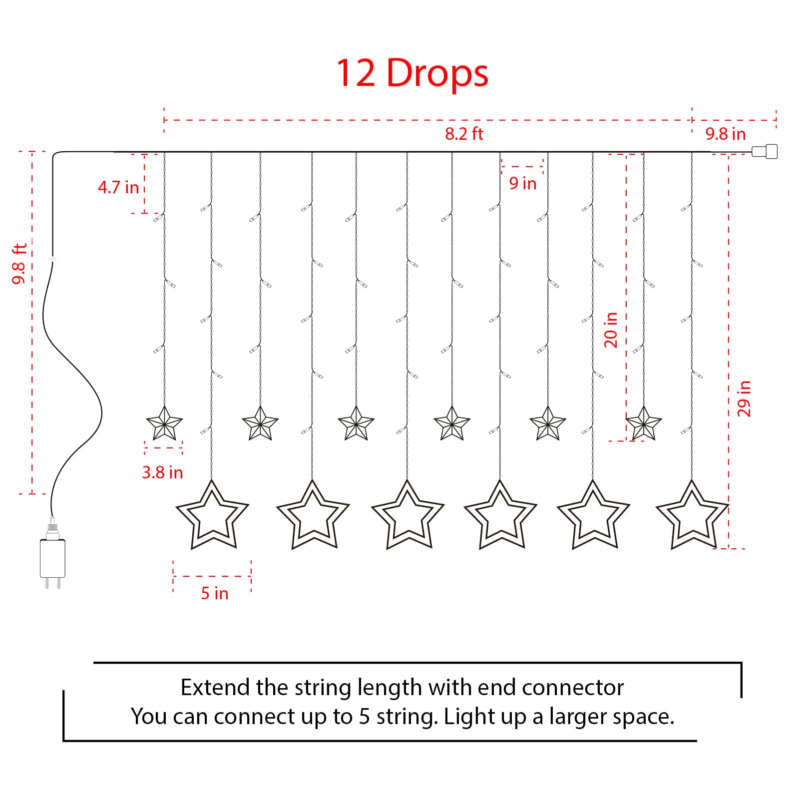 138 LED Star Curtain Fairy Lights - 9ft Plug-in Connectable Twinkle Lights with 12 Star Drops & Remote (8 Lighting Modes) - Warm White Indoor Christmas, Ramadan, Bedroom, Window Decorations - Perfect for Holiday Parties, Wedding Backdrops & Cozy Home Ambiance
