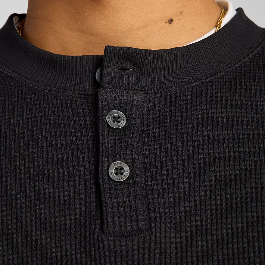 New Balance Waffle Knit Long Sleeve Henley Shirt for Men - Comfortable Casual Wear for Running, Gym & Everyday Outfits