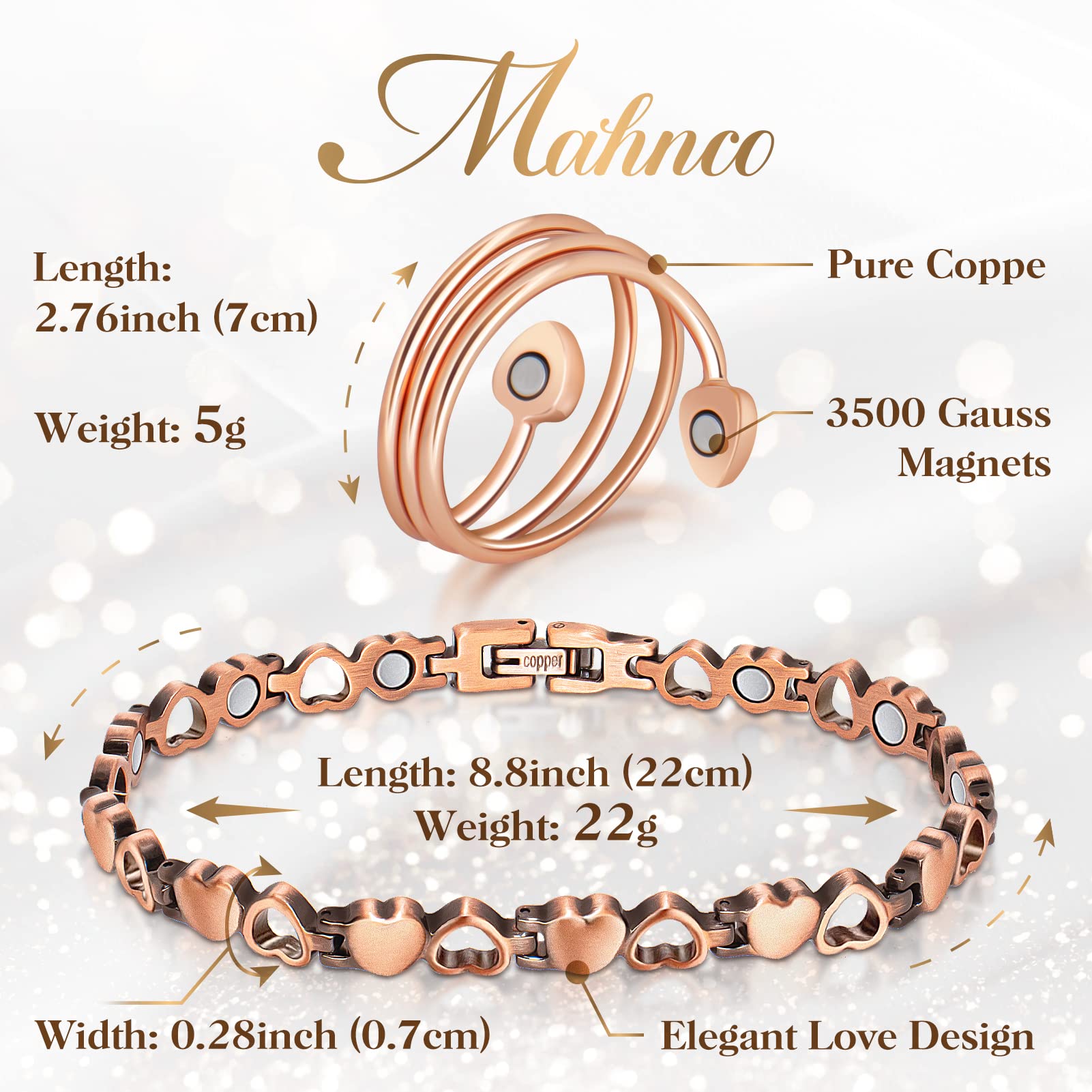 Women's Magnetic Copper Bracelet for Lymphatic Detox & Pain Relief - 100% Pure Solid Copper with 3500 Gauss Magnets - Adjustable Lymphatic Drainage Ring with Tool - Perfect for Arthritis, Circulation & Wellness