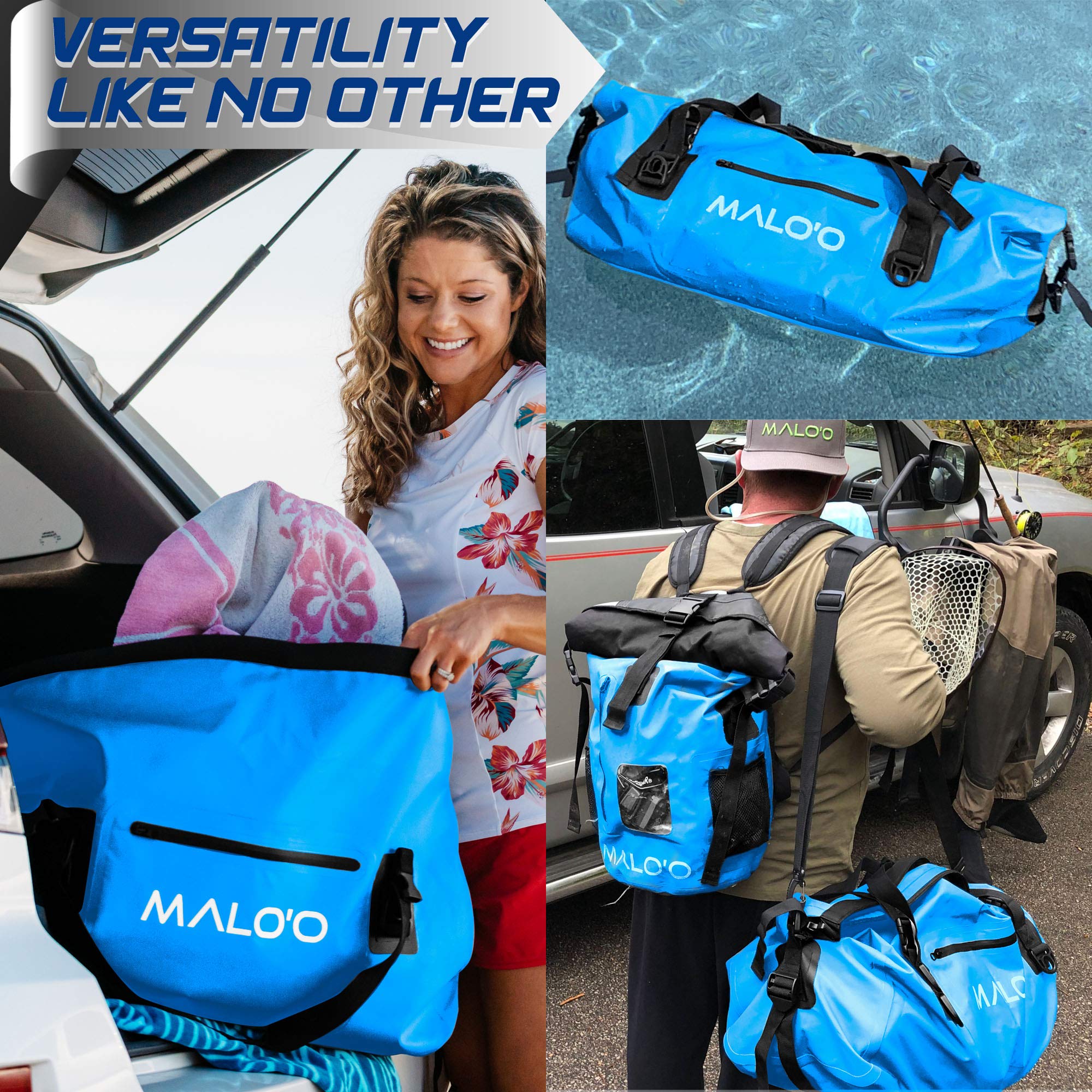 **Malo'o Waterproof Dry Bag Duffel 40L/60L/100L – Roll Top Design for Kayaking, Rafting, Boating, Swimming, Camping, Hiking, Beach & Fishing – Durable with Internal/External Pockets & MOLLE Loops – Keep Gear Dry for Outdoor Adventures**