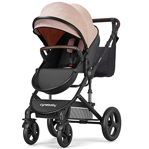 Cynebaby Lightweight Foldable Baby Stroller for Toddlers & Infants - Reversible Pushchair with Mom Bag, Footmuff & Cup Holder | Perfect for Travel, Shopping & Daily Walks (Bassinet Not Included)