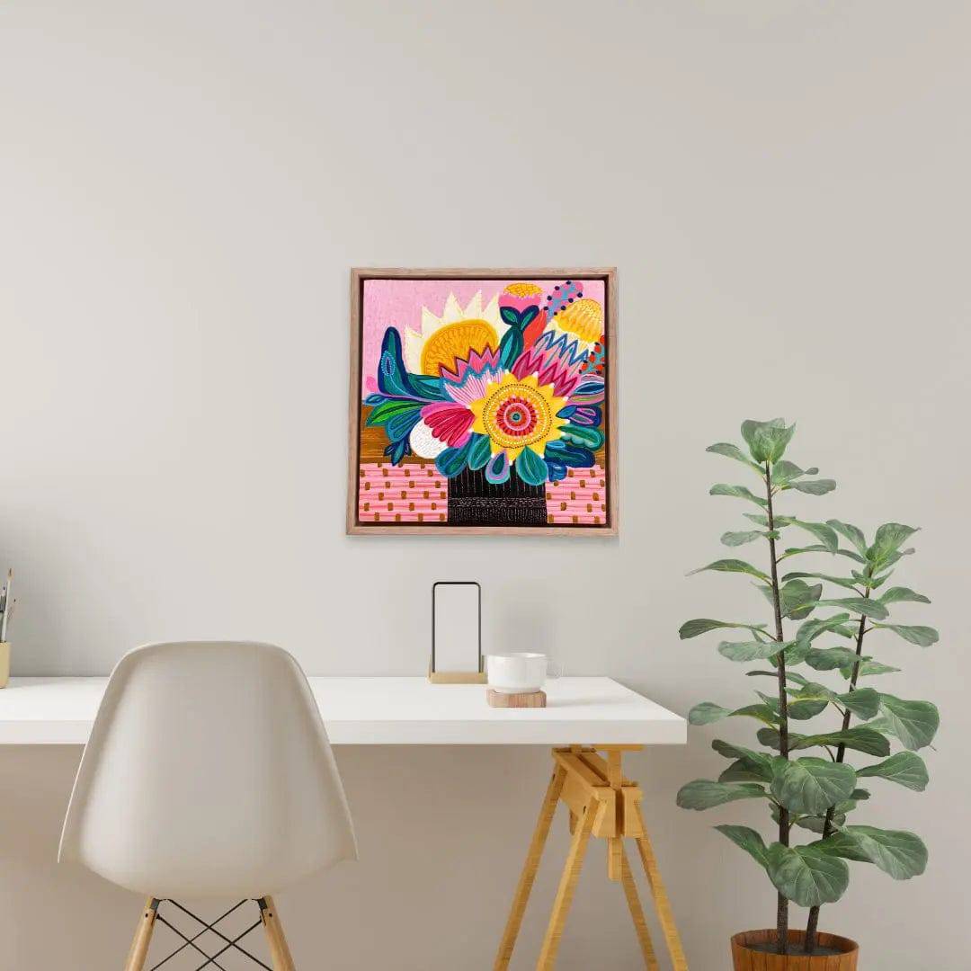 Sunflower & Proteas Original Handmade Painting - Floral Wall Art for Home Decor, Living Room, Bedroom & Office