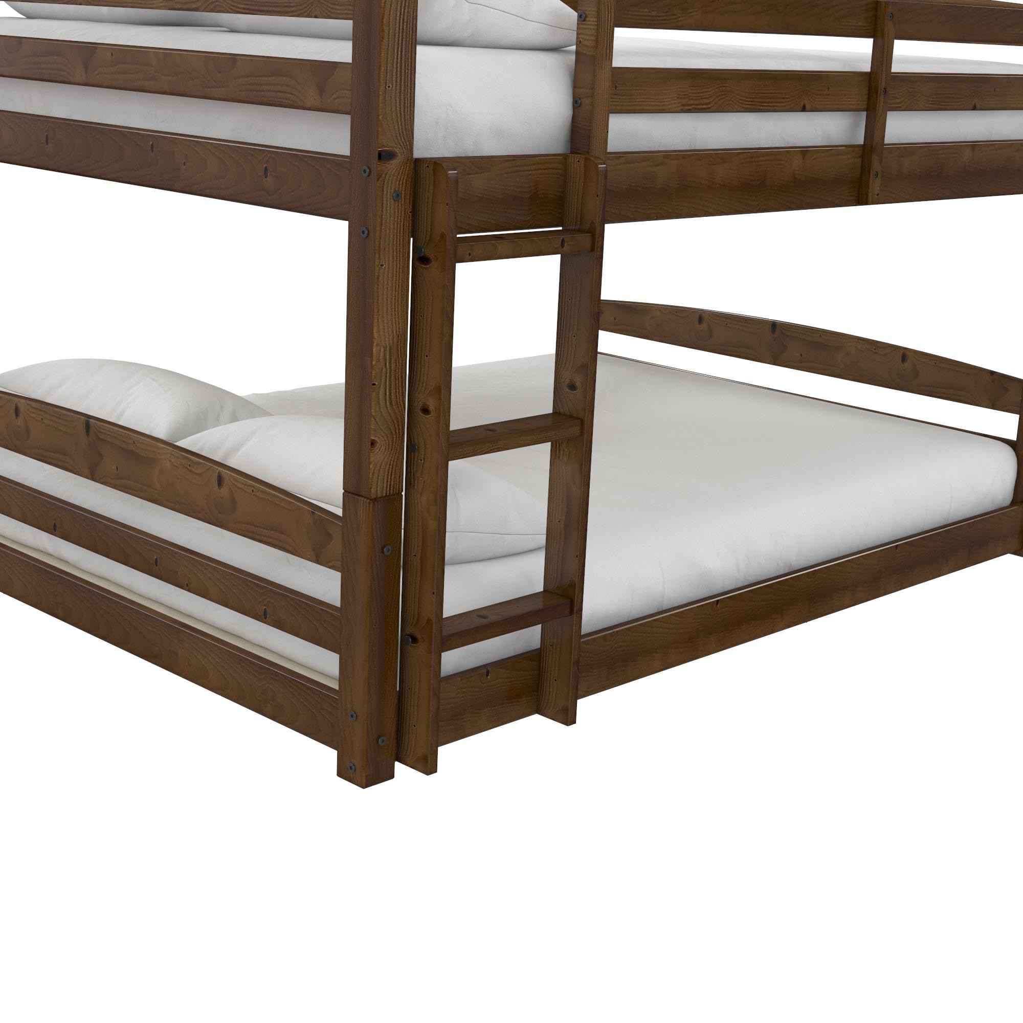 DHP Phoenix Convertible Low Wood Floor Bunk Bed - Full Over Full Stackable Kids Bed Frame with Ladder & High Guardrail | Solid Wood Construction, No Box Spring Needed | Perfect for Small Rooms, Guest Rooms & Kids' Shared Bedrooms