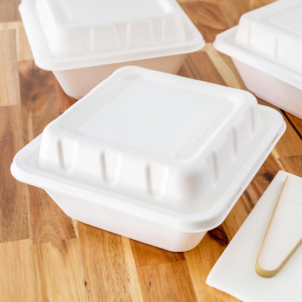 Eco-Friendly 100-Pack Compostable Bagasse Lids for 128oz Bowls | PFAS-Free, Microwave Safe, Reinforced Edge Disposable Lids | Perfect for Restaurants, Catering & Takeout Meals