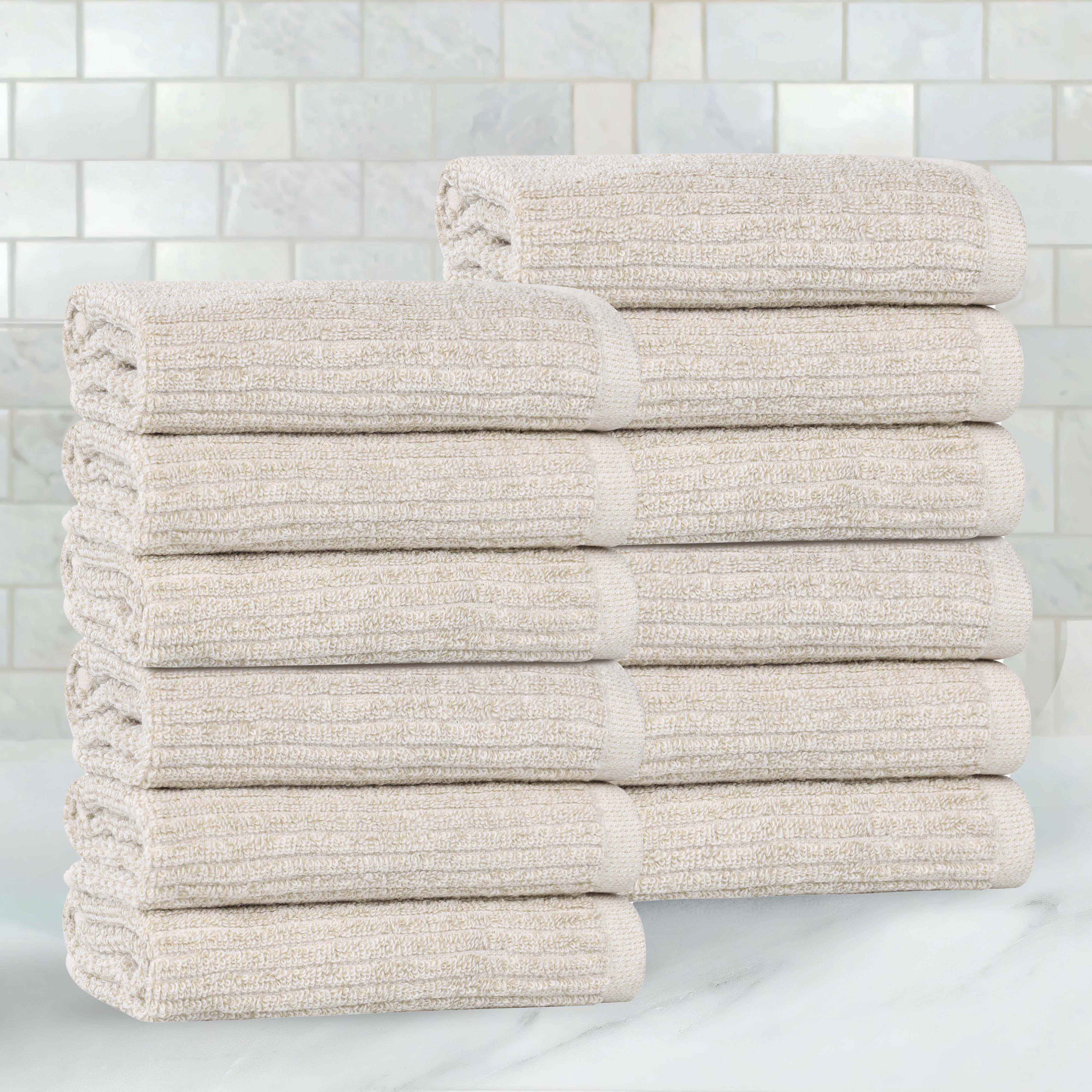 Premium Cotton Blend Solid Ribbed Face Towels & Washcloths Set of 12 - Soft, Absorbent & Quick-Drying for Spa, Bathroom & Travel Use