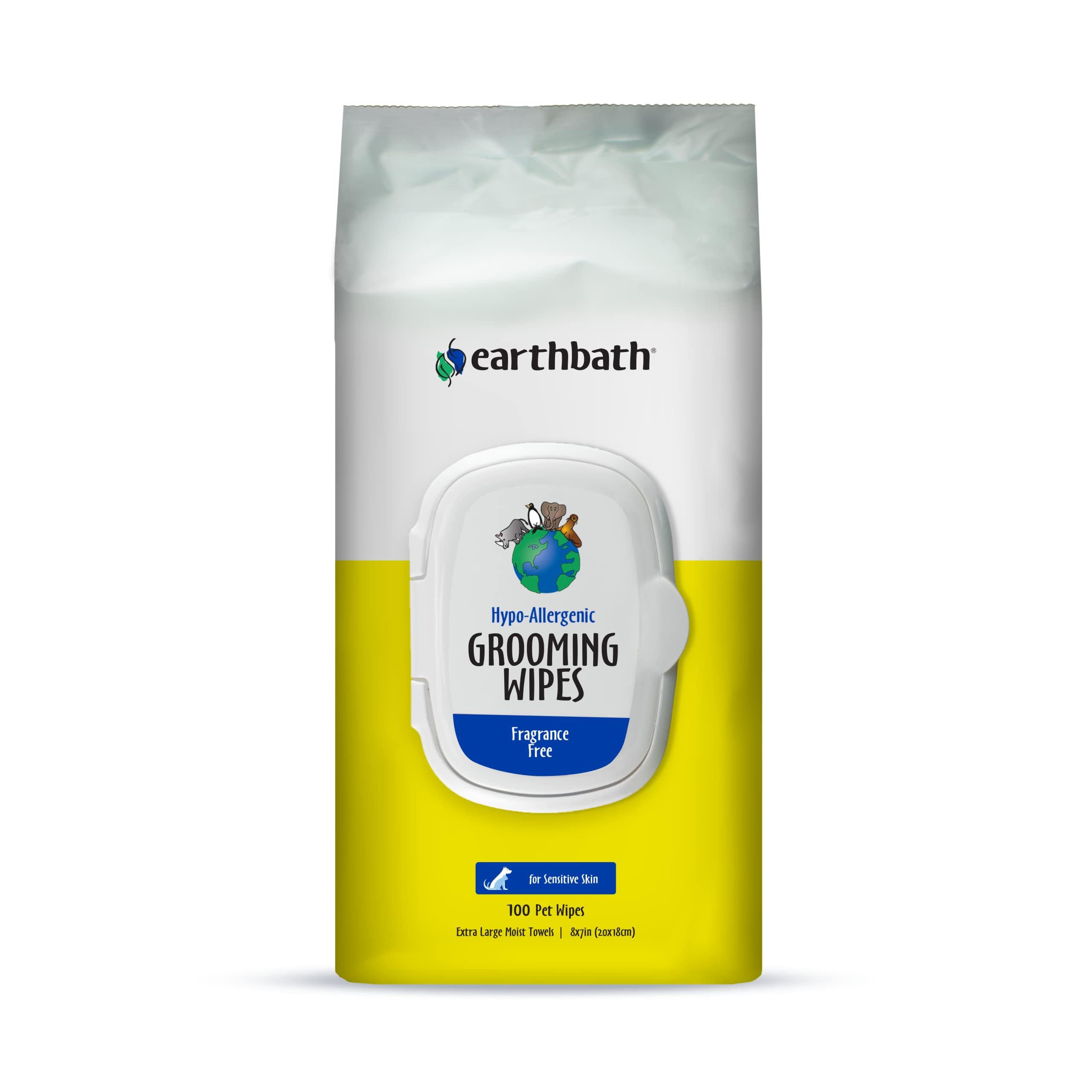 EarthBath Hypoallergenic Dog Grooming Wipes - 100 Count Fragrance-Free Pet Wipes for Dogs & Cats - Gentle Cleaning for Paws, Butt & Body - Soothes Itchy & Dry Skin - Perfect for Travel, Post-Walk Cleanup & Between Baths (1 Pack)