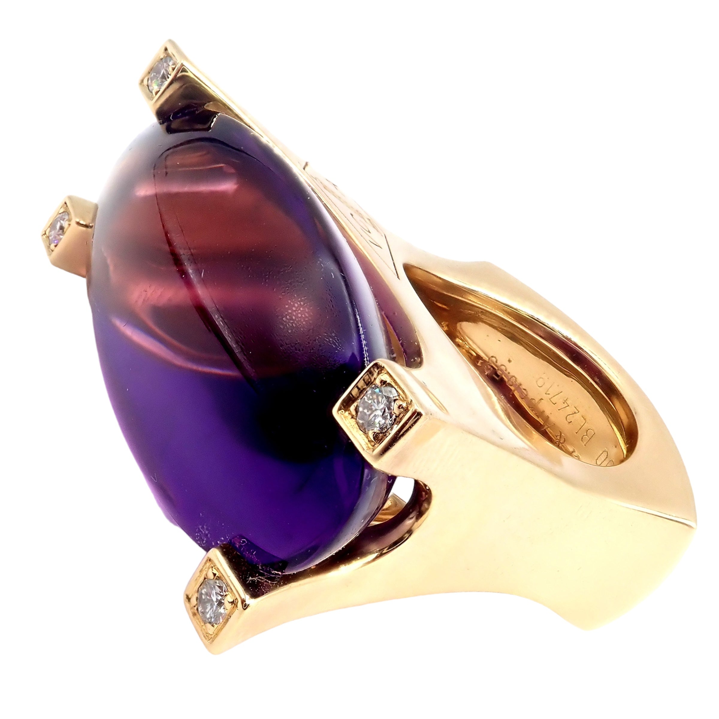 Authentic Van Cleef & Arpels 18k Yellow Gold Diamond Large Amethyst Ring for Women | Luxury Jewelry Gift for Anniversary, Engagement & Special Occasions