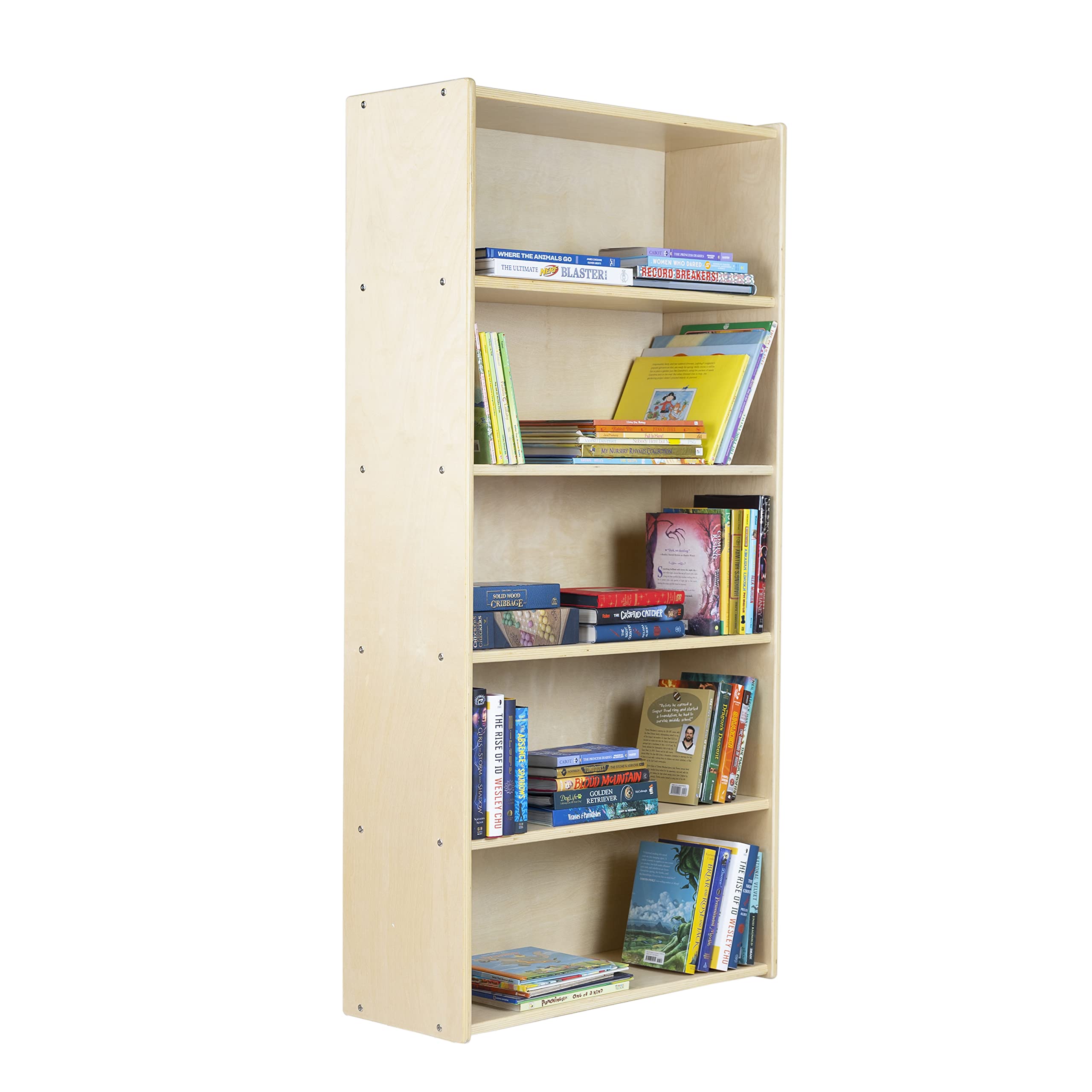 5-Tier Classic Birch Wood Book Shelf - Natural Wooden Wall Organizer for Books, Toys, Office & Kids Supplies (60 Inch) - Perfect for Home, Office, Nursery & Playroom Organization