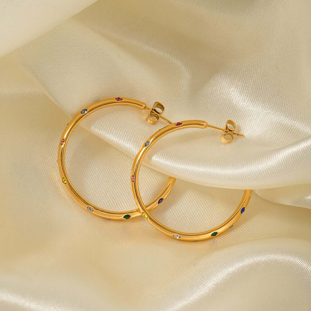 18K Gold Plated Minimalist Diamond C Hoop Earrings for Women - Elegant Dainty Jewelry Gift for Her | Perfect for Everyday Wear, Date Night & Special Occasions | JDE904