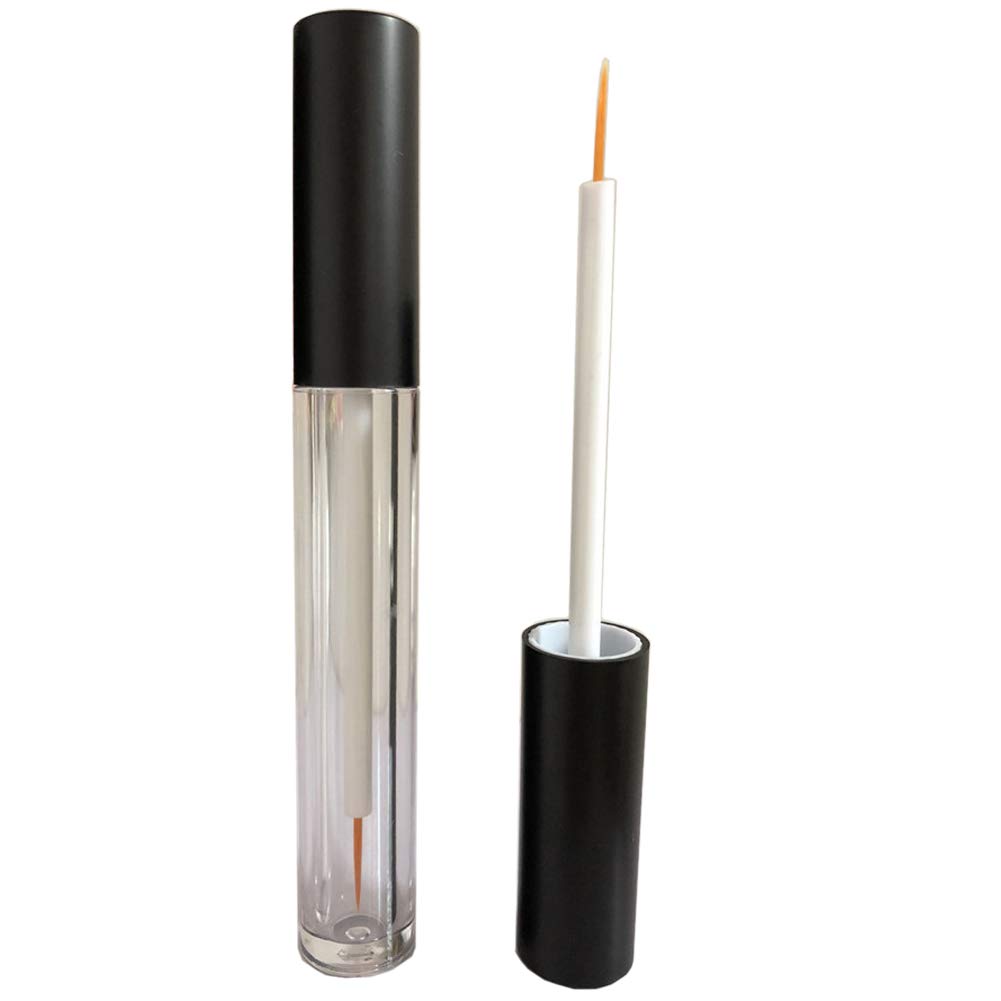 4 Pack 5ml Clear Empty Eyeliner Tubes with Black Lids - Refillable Eyelash Growth Serum Bottles, Plastic Mascara Containers with Brush for Lash Extensions & Eyelash Growth Oil - Includes 2 Mini Plastic Funnels - Perfect for DIY Beauty, Travel & Professional Salon Use