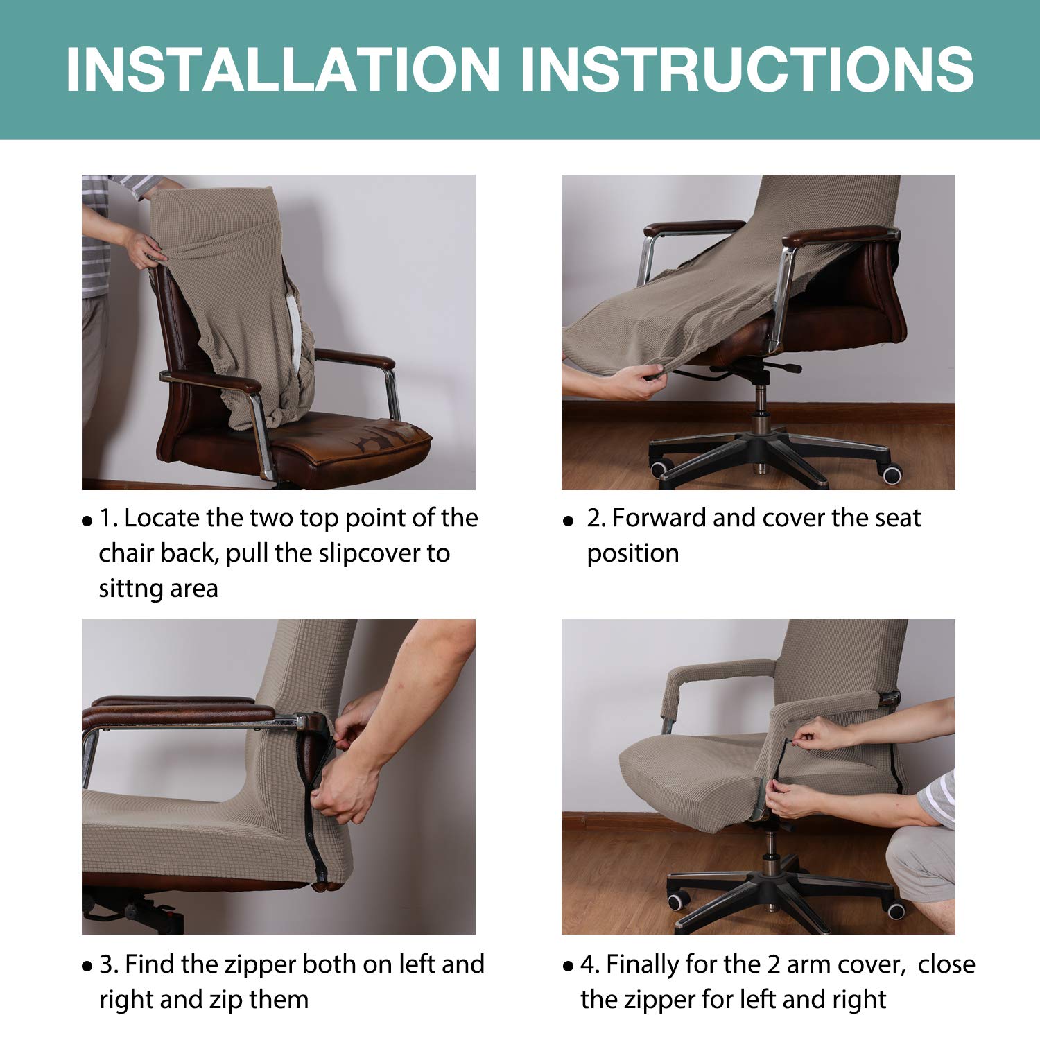 Turquoise Stretch Office Chair Cover with Arms - Universal Removable Computer Chair Slipcover for Desk & Rotating Chairs - Pet-Friendly Taupe Fabric for Dogs & Cats - Perfect for Home Office, Gaming & Workspaces