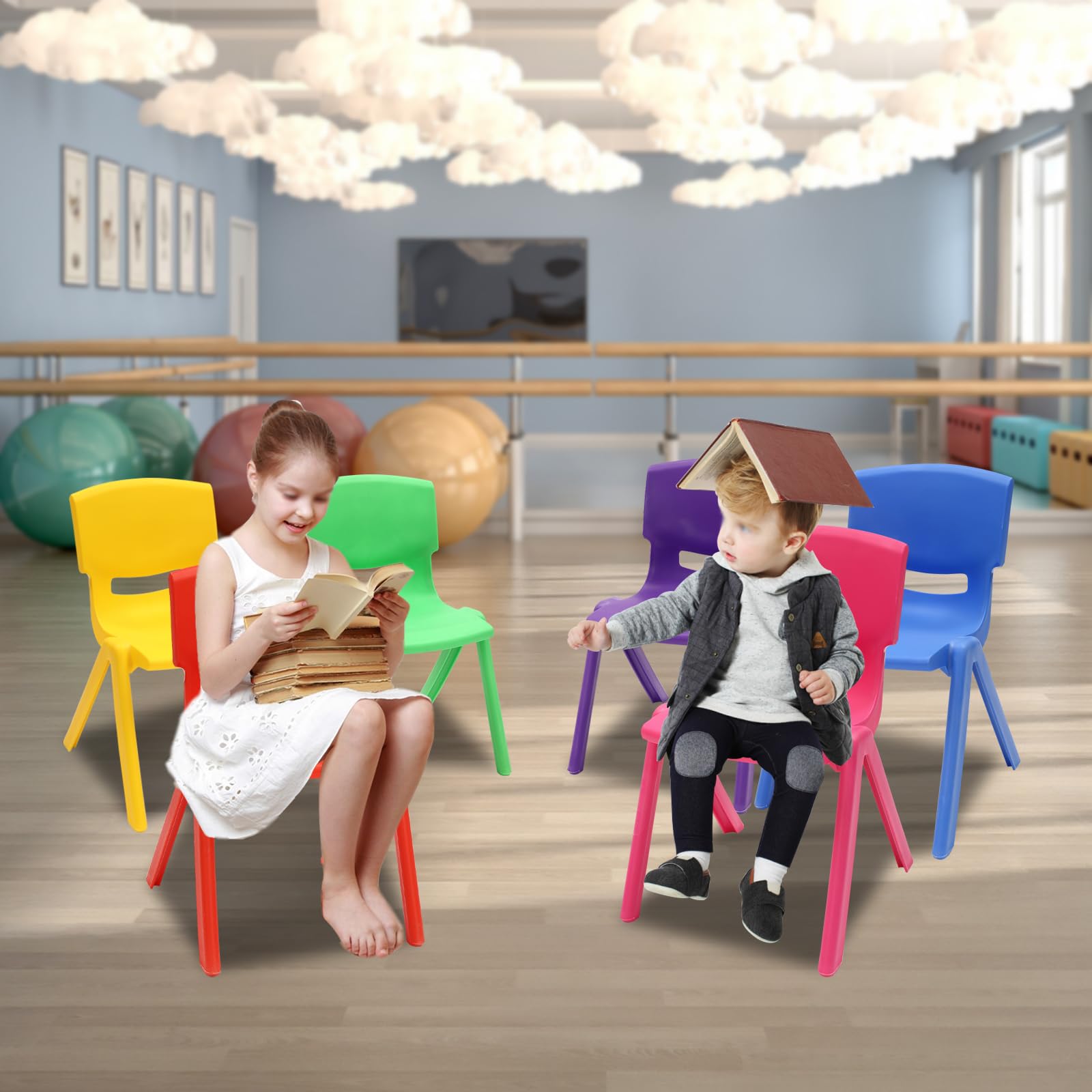 6PCS Colorful Stackable Kids Plastic Chairs - 11 Inch Seat Height for Classroom, Preschool, Daycare & Home Use - Perfect for School Activities, Playrooms & Learning Centers