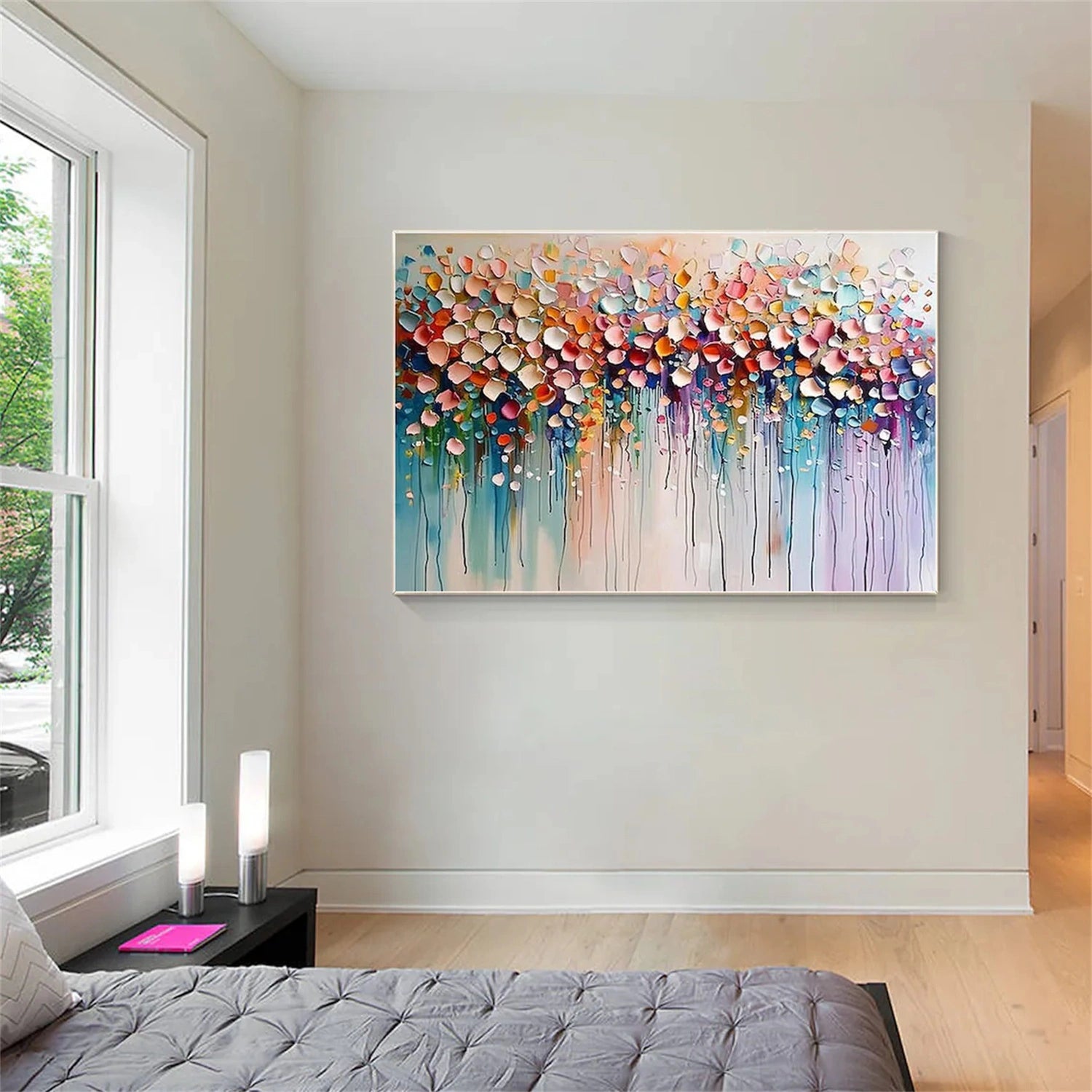 Flower and Tree Painting #FT159 - Handmade Canvas Wall Art for Home & Office Decor - Perfect for Living Room, Bedroom, and Office Spaces
