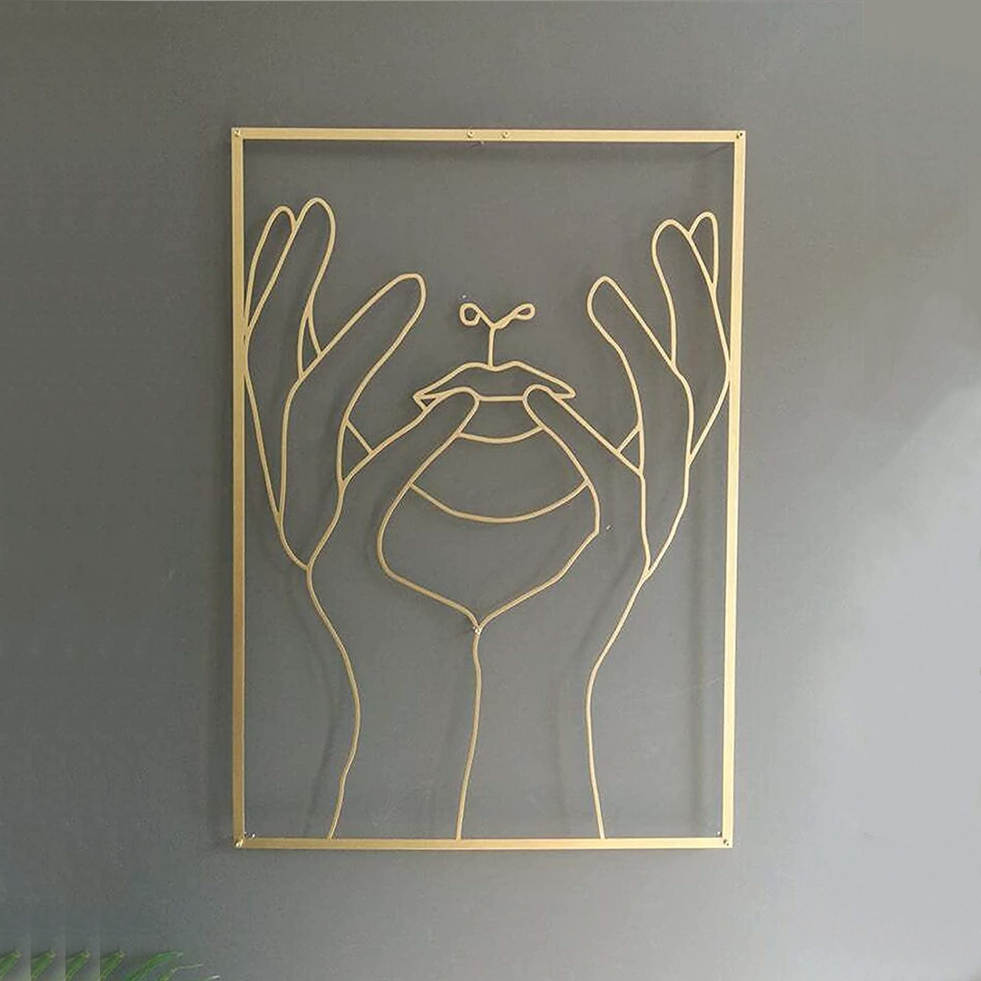 Minimalist Gold Line Wall Art - Modern Female Silhouette Decor for Living Room & Bedroom