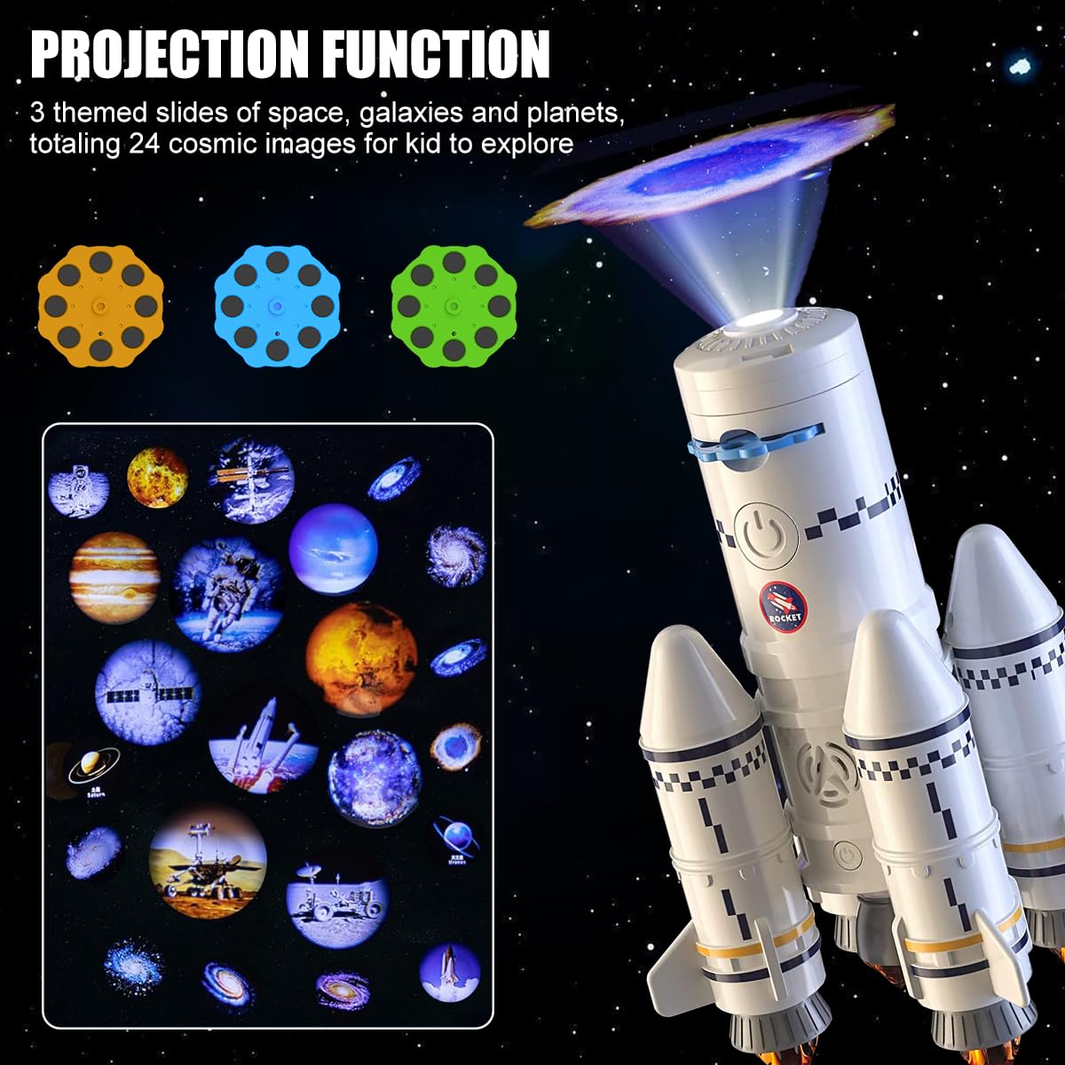 2-in-1 Rocket Launcher & Space Shuttle STEM Building Toy for Kids Ages 3-12 | Educational Aerospace Model with Mini Projector | Perfect Gift for Boys & Girls | Space Exploration Pretend Play & STEM Learning Activity