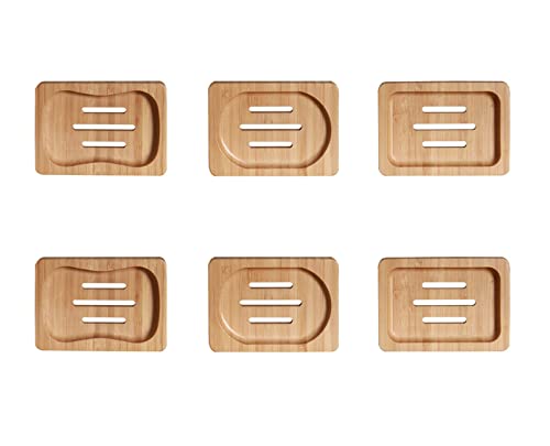 6 Pack Bamboo Soap Dishes - Handmade Self Draining Soap Holders for Bathroom, Shower & Kitchen | Eco-Friendly Bar Soap Organizer for Natural Home Decor & Spa Style Bath Accessories