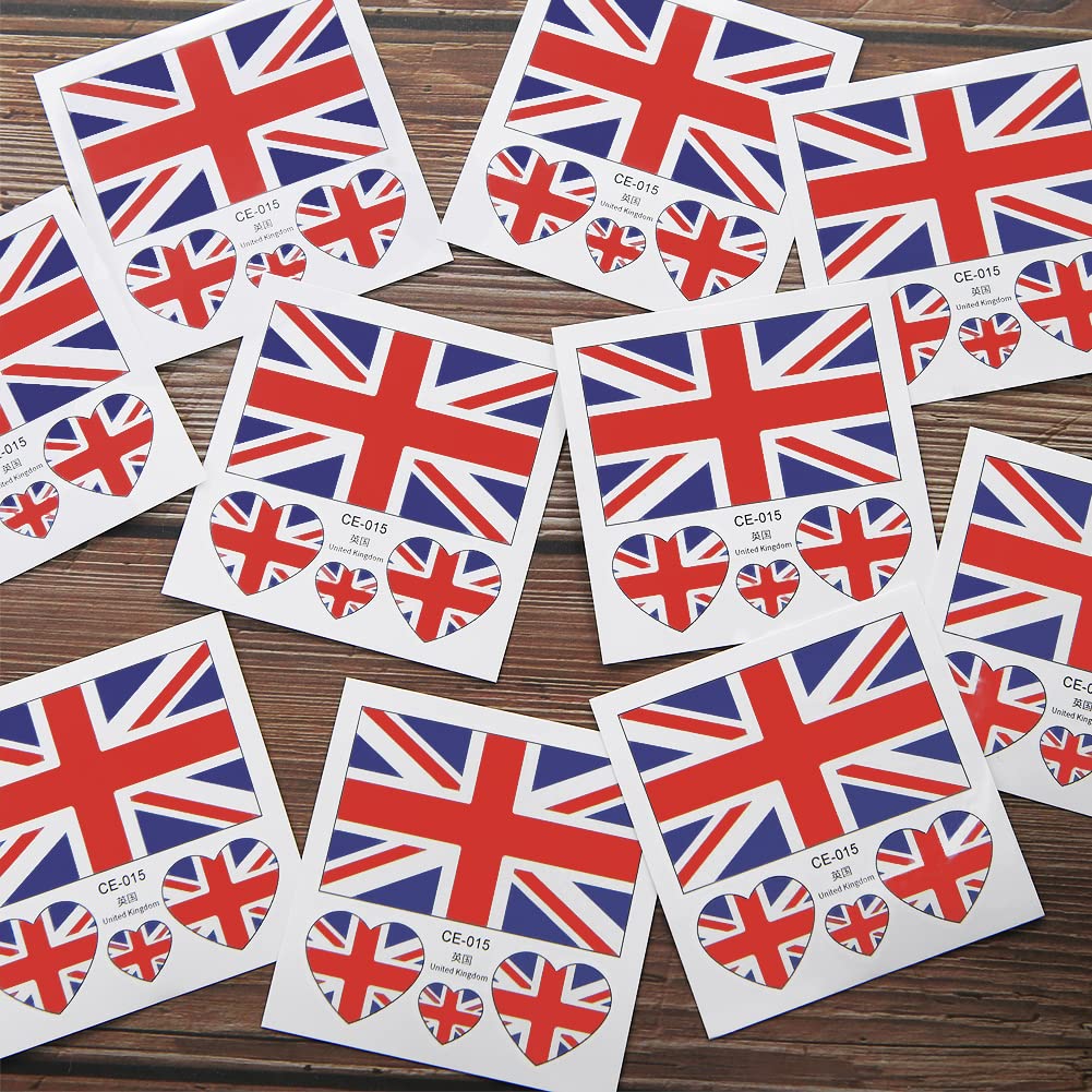 10 Sheets UK Flag British National Flag Face Tattoo Stickers - Patriotic Temporary Tattoos for King Charles Coronation Party, Festival, Sports Events & National Celebrations - Perfect for Face, Arm, Cheek Body Art & Costume Accessories
