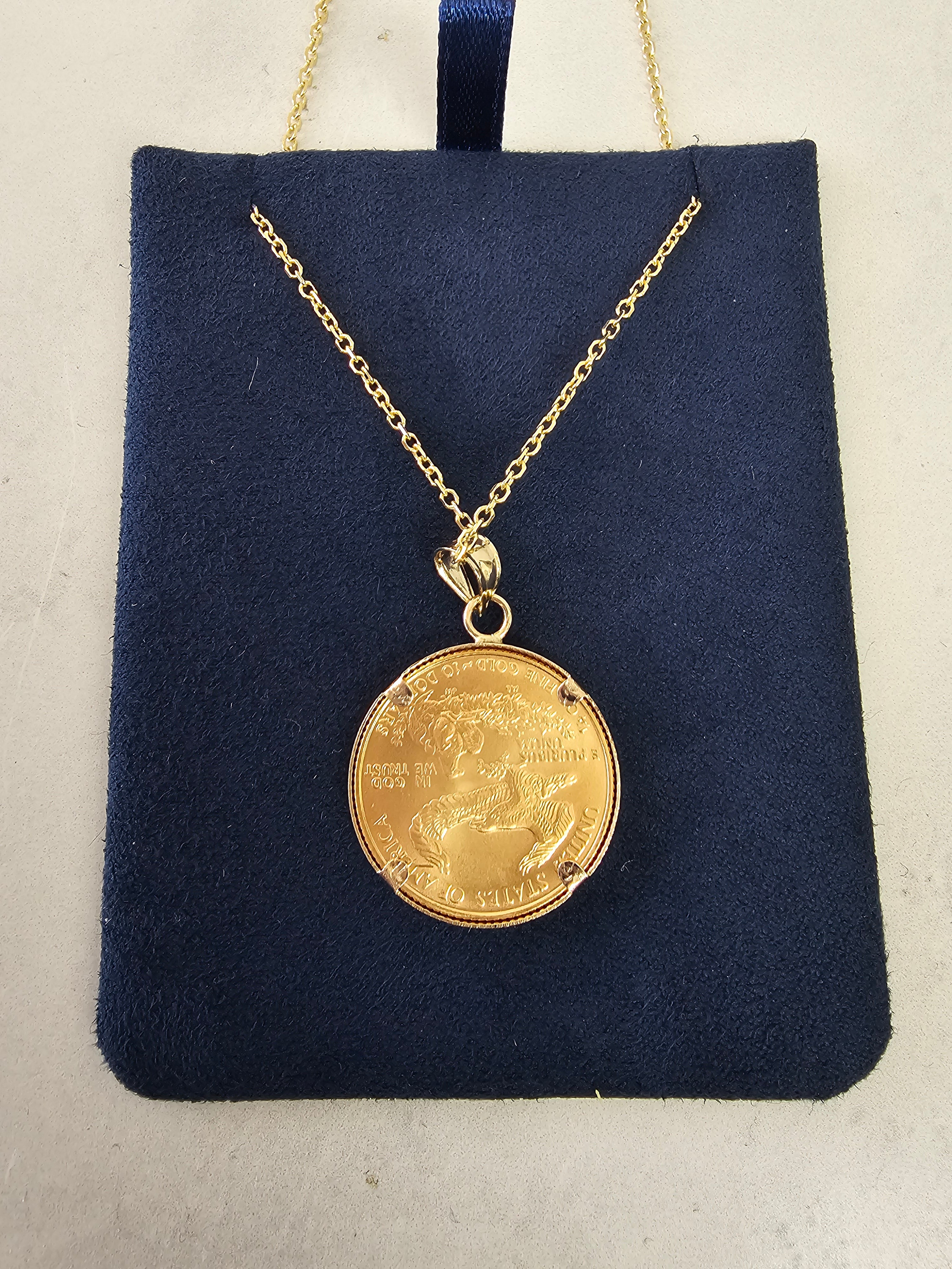 1/4 Oz Lady Liberty Flying Eagle Coin Necklace in Polished Bezel Setting - Perfect for Gifts, Jewelry Collectors & Patriotic Fashion Accessories