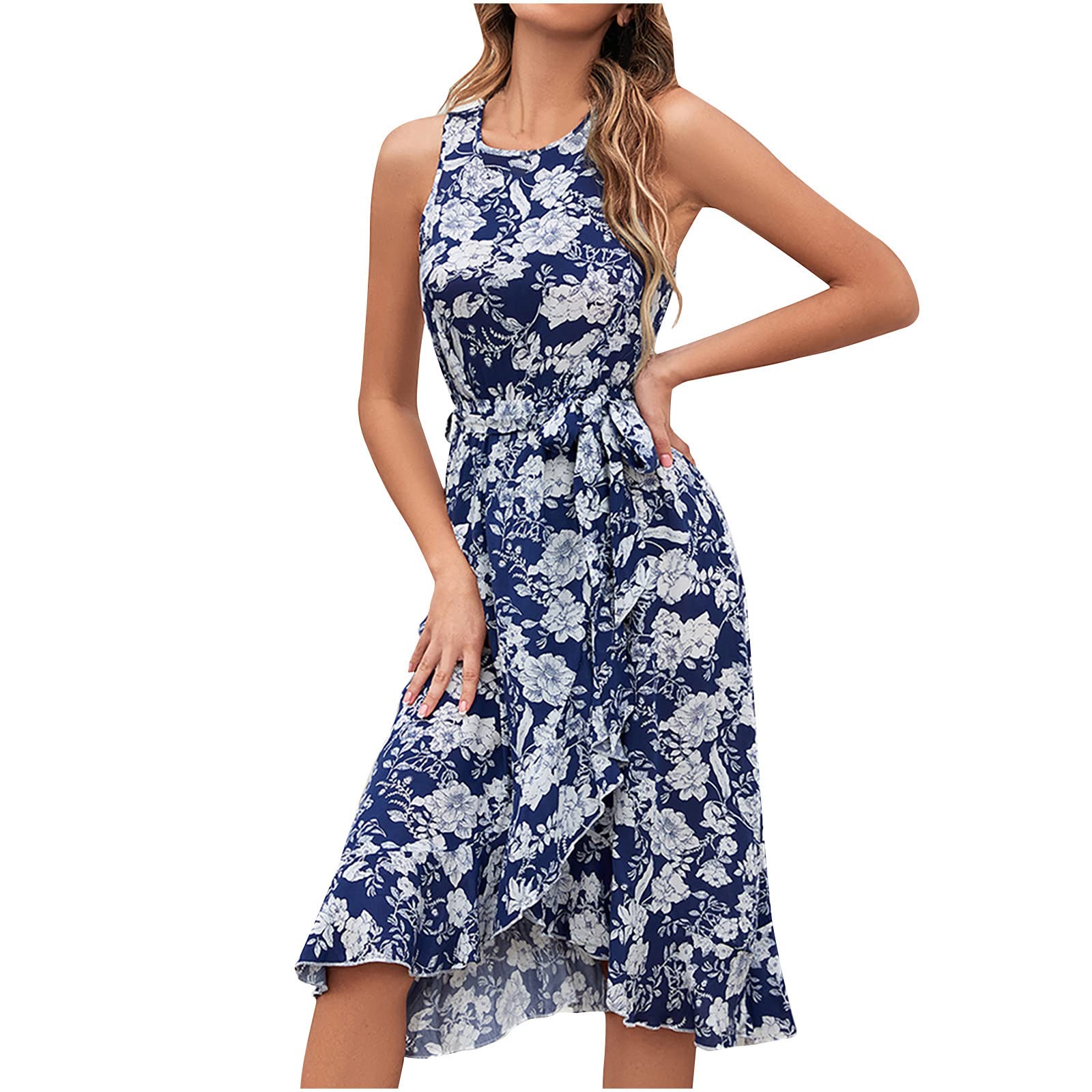 Women's Floral Print Sleeveless Bandage Summer Dress - Casual Long Beach Sun Dress for Outdoor Parties, Vacations & Summer Getaways