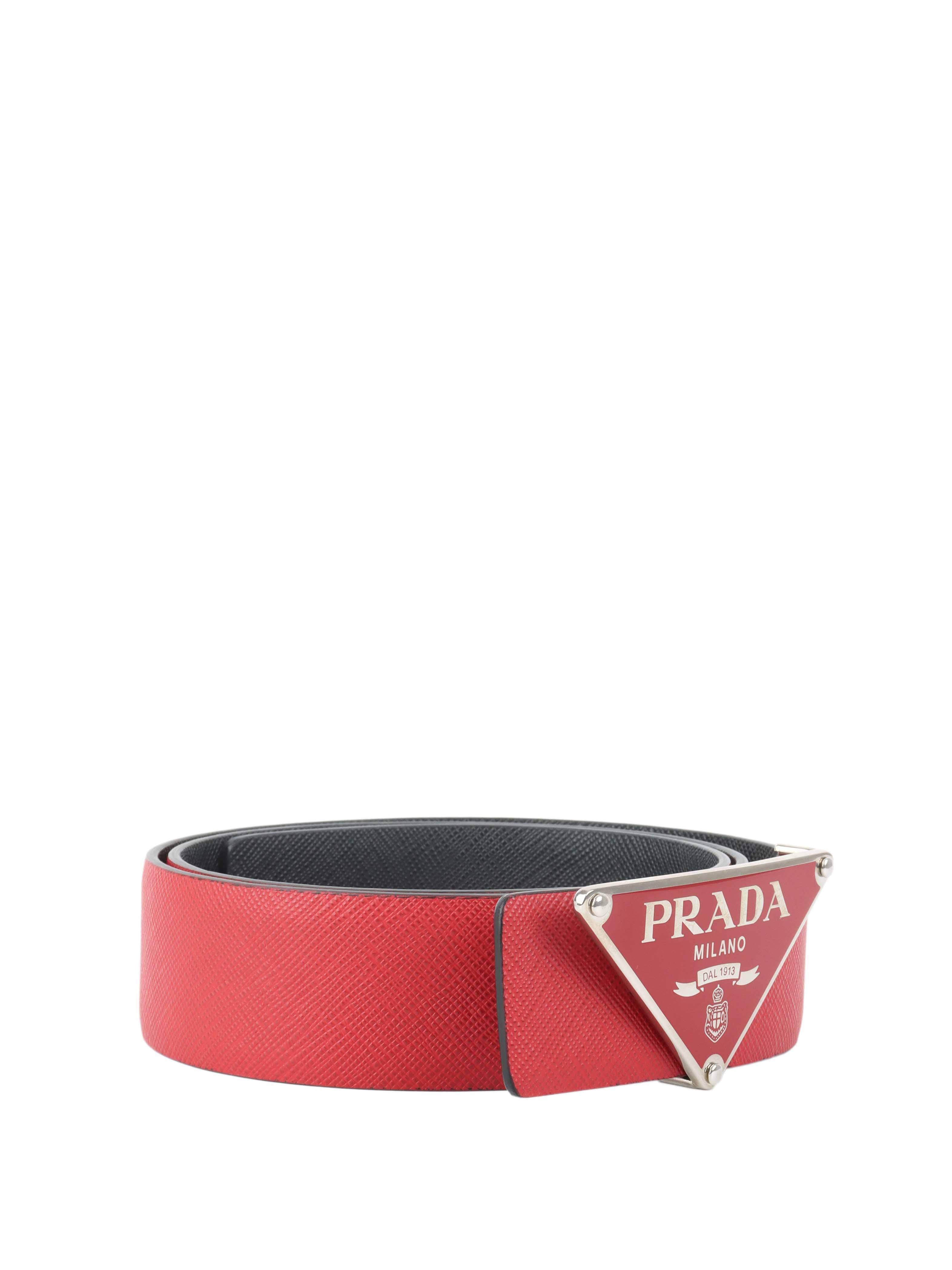 Prada Reversible Belt for Men & Women - Red & Black Leather Strap - Adjustable Waistband for Jeans, Pants & Dresses | Fashion Accessory for Casual & Formal Outfits
