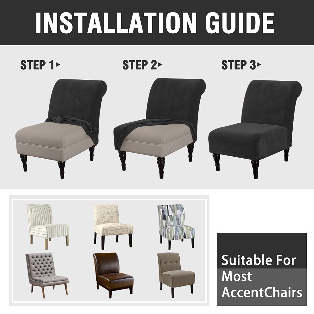 ELEOPTION Velvet Armless Chair Slipcovers - Stretchable Polyester Furniture Protector Covers, Washable & Removable for Living Room, Hotel, Office - Soft & Durable (Black) | Perfect for Home Decor, Guest Seating & Furniture Protection
