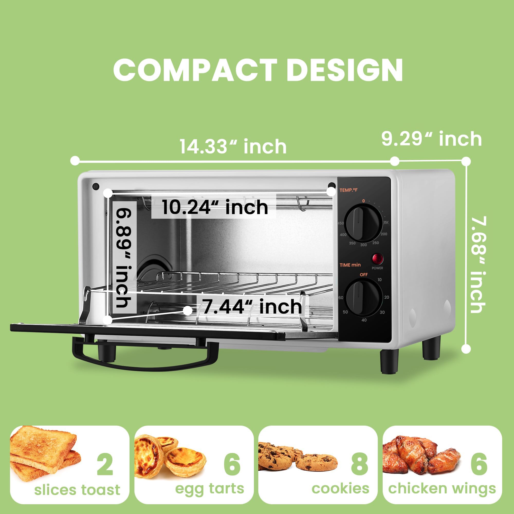 COMFEE' Mini 2-Slice Toaster Oven - 1000W Countertop Toaster with Timer, 2 Easy-Control Knobs for Baking, Broiling & Toasting - Compact Black/White Design for Small Kitchens, Dorms & Office Break Rooms (CO-B08AA(BK))