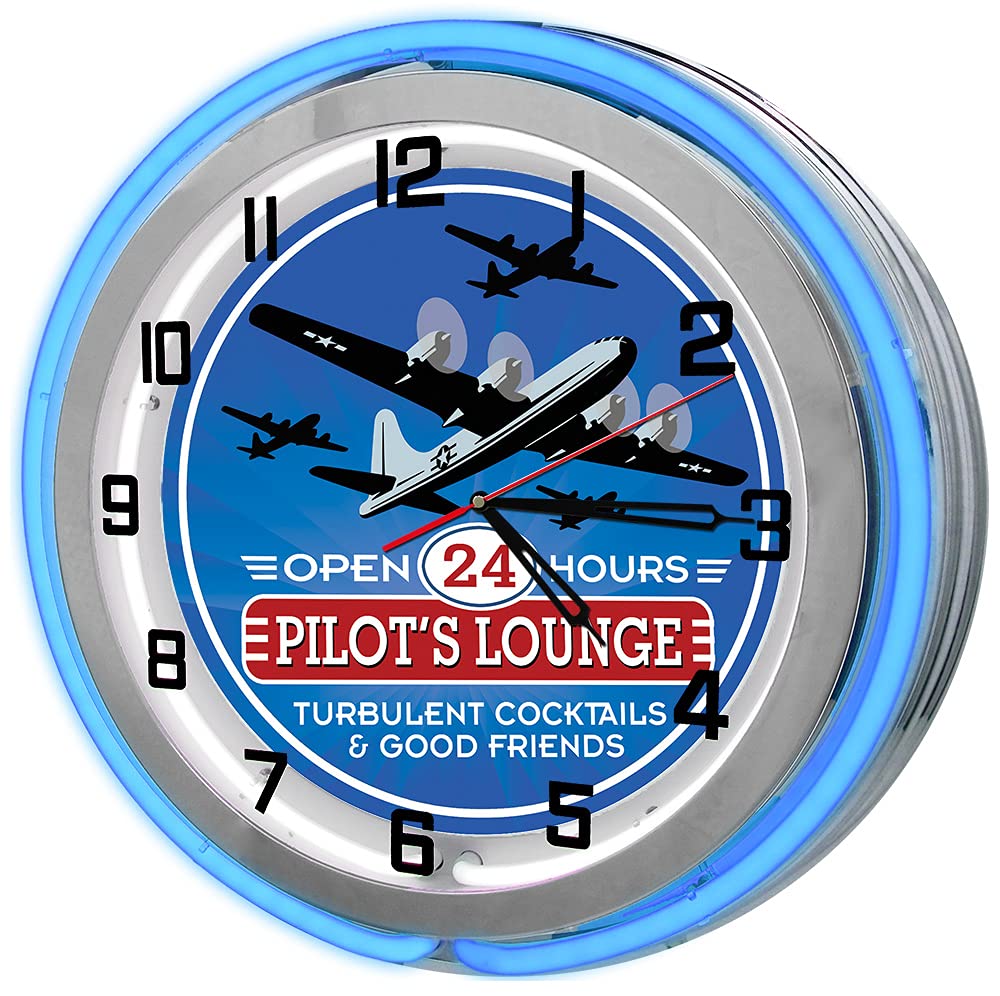Aviation-Themed Blue Double Neon Clock for Pilot Bar & Lounge Decor – Perfect for Home, Office, or Aviation Enthusiast Gift