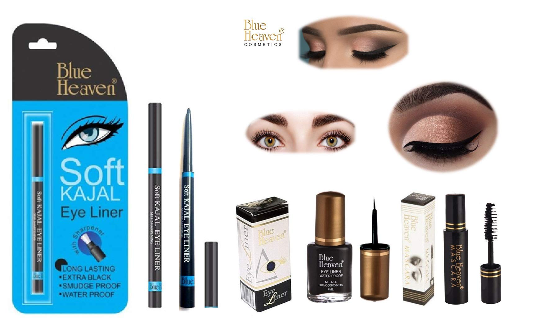 Blue Heaven Vallydreamz Kajal Eyeliner & Mascara Set - 3-in-1 Waterproof Smudge-Proof Eye Makeup Kit for Dramatic Looks | Perfect for Daily Wear, Parties & Special Occasions