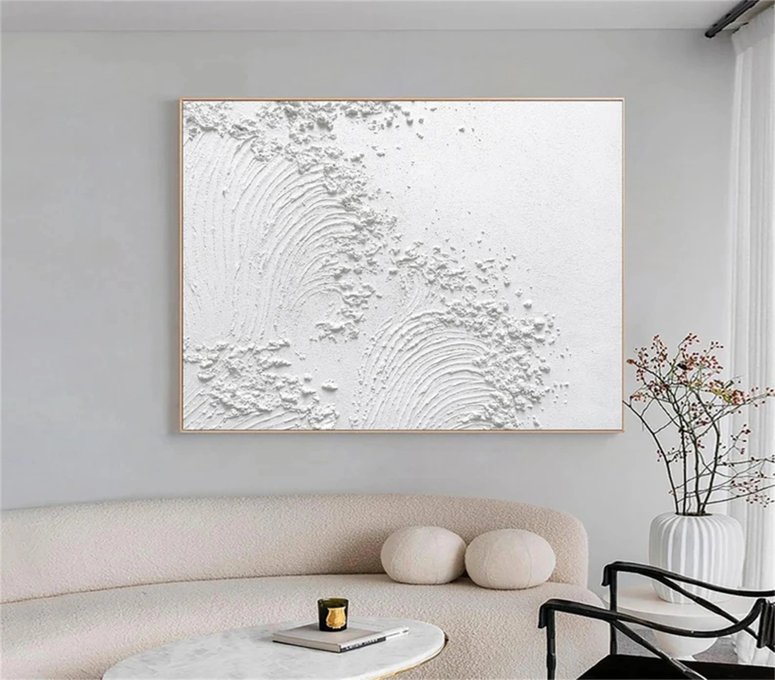White Minimalist Textured Painting Canvas #MM120 - Premium Abstract Wall Art for Modern Home & Office Decor