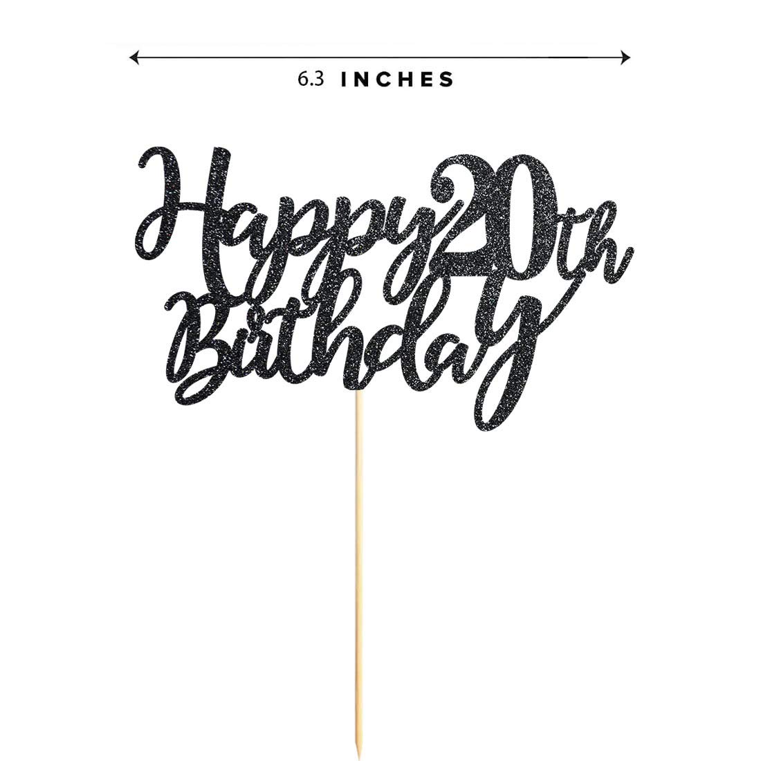 20th Birthday Cake Topper - Black Glitter Happy Birthday Decorations for Party, Wedding & Anniversary Cakes - Perfect for 20 Year Old Celebrations, Milestone Parties & Special Occasions