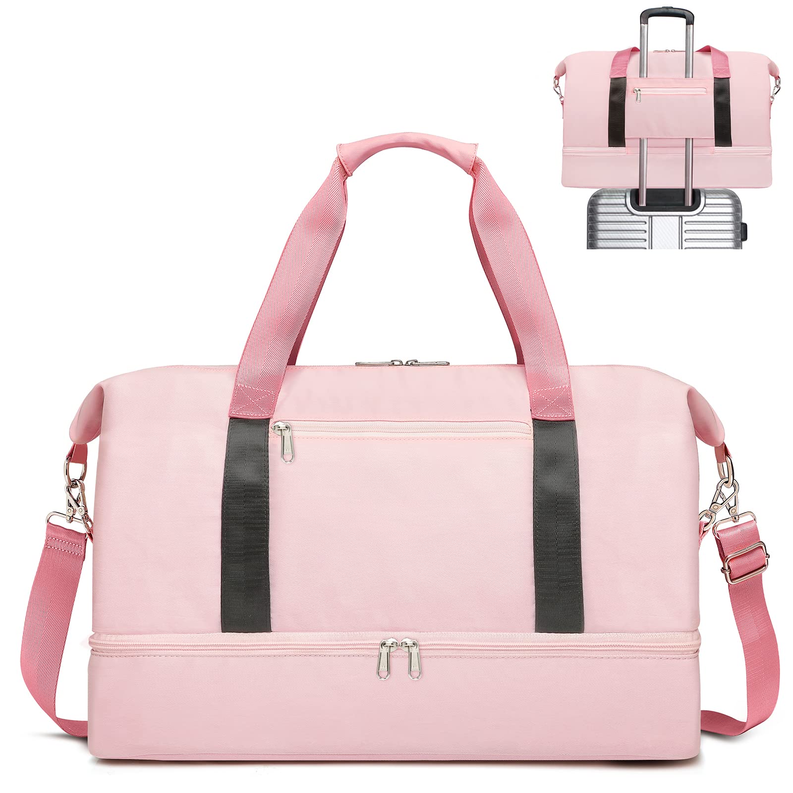 **Women's Gym Bag with Shoe Compartment & Wet Pocket - Durable Sports Duffle Bag for Yoga, Travel & Workouts - Lightweight Weekender Overnight Bag (Pink)**    *Perfect for gym sessions, yoga classes, weekend getaways, and sports travel.*