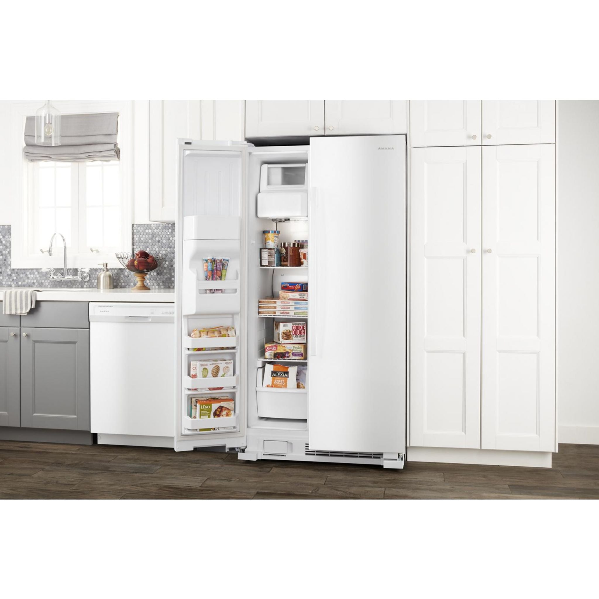 Amana Side by Side Refrigerator (ASI2175GRW) - 25.6 Cu. Ft. Energy Star White Fridge with Ice Maker & Water Dispenser - Perfect for Large Families & Open Kitchen Designs