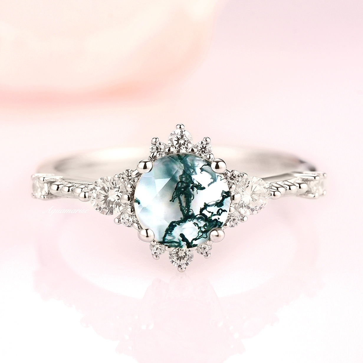 Natural Moss Agate Ring for Women - 925 Sterling Silver Adjustable Band - Healing Crystal Jewelry for Meditation, Yoga & Spiritual Gifts