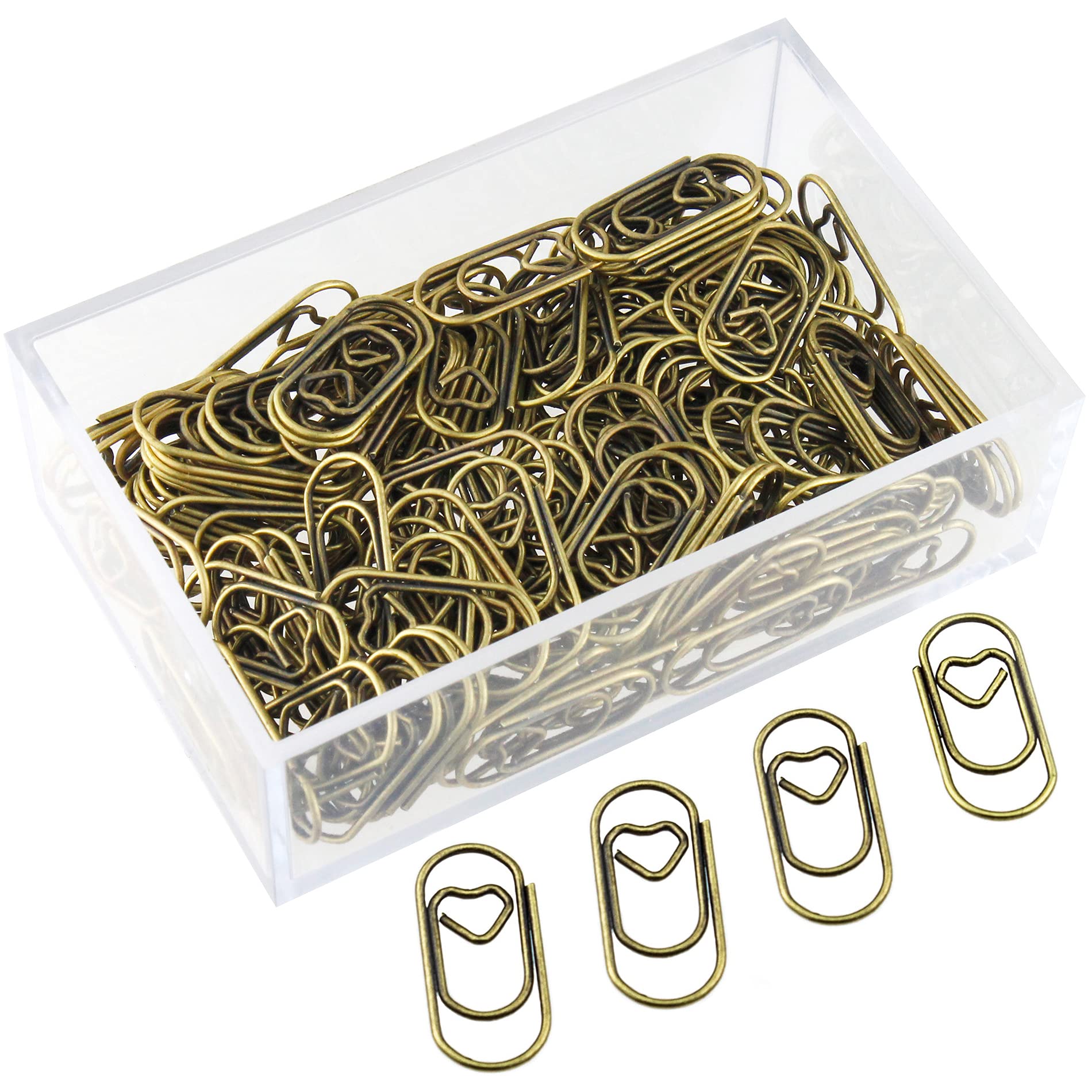 200 Pcs Cute Heart-Shaped Paper Clips - Small Smooth Finish Mini Office Clips for Paper, Non-Skid Stainless Steel Fancy Stationery Supplies (Antique Copper) - Perfect for Scrapbooking, School Projects & Office Organization