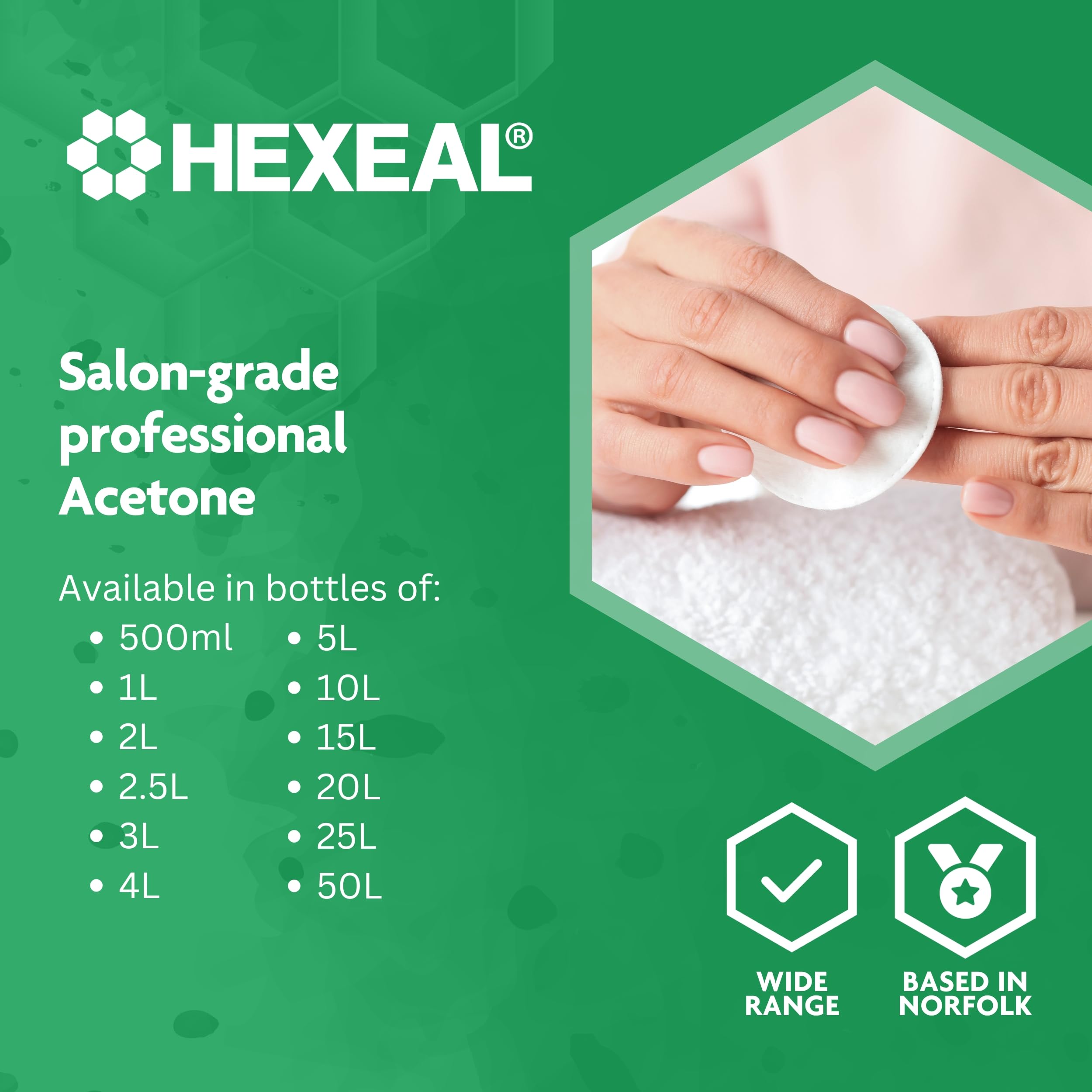 Hexeal Pure Acetone 1L - 99.5% High Strength Acetone for Nail Polish Removal, Gel & Acrylic Soak Off - Professional Grade Nail Varnish Remover - Perfect for Salon, Home Manicure & Nail Art (1L Flip Top Bottle)