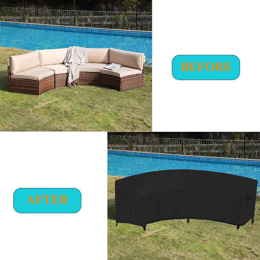 **Waterproof 420D Oxford Outdoor Sectional Curved Sofa Cover - Heavy Duty, Windproof with Reinforced Buckles - Fits 120.08x38.98x35.83in (Black) - Perfect for Patio, Garden, and Poolside Furniture Protection**