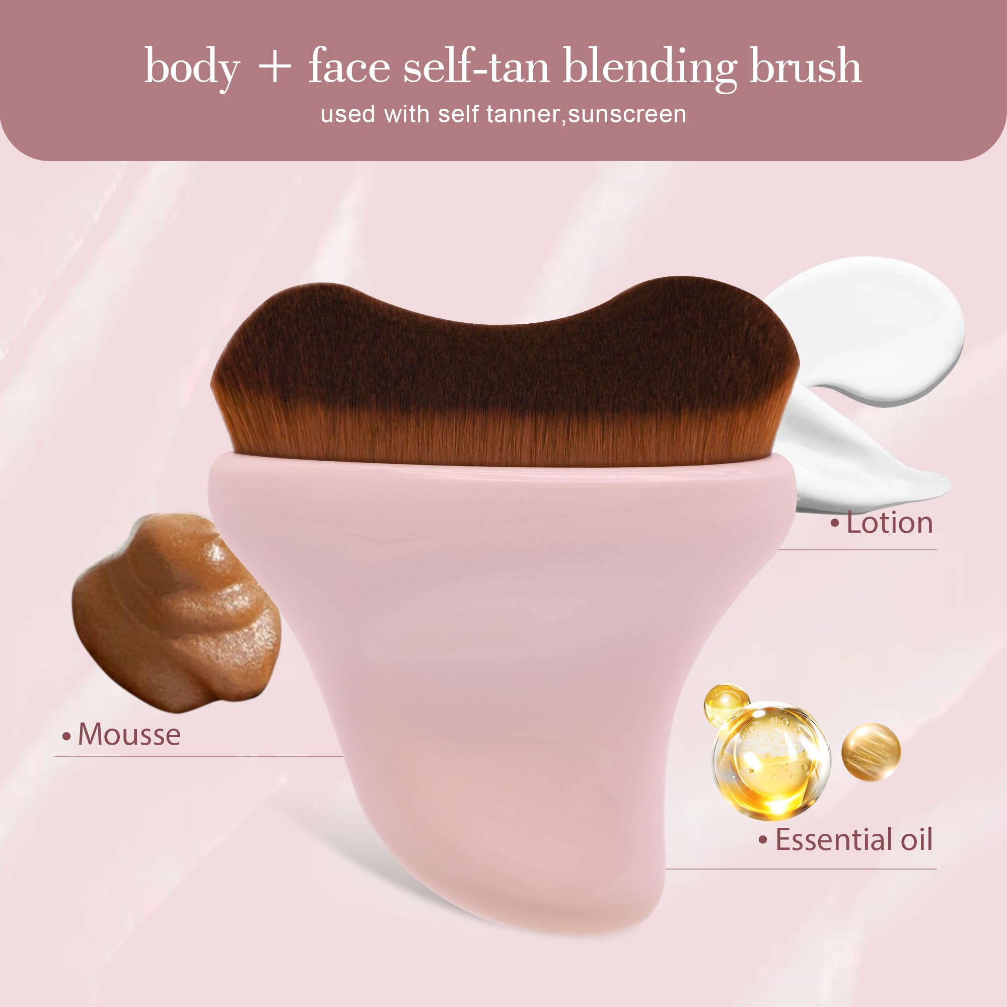 Best Self Tanner Brush - Kabuki Bronzer Brush for Face & Body - Makeup Brush for Self Tanning Mousse, Lotion & Sunscreen - Self Tanning Mitt Brush for Legs & Body - Perfect for Salon, Home Use & Travel (Pink)
