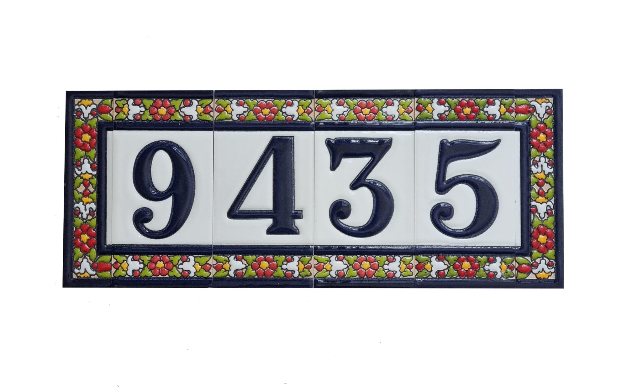 Spanish Floral Ceramic House Number Tiles - Decorative Address Plaques with Ornate Frames for Home Exterior, Garden Gate & Front Door Decor