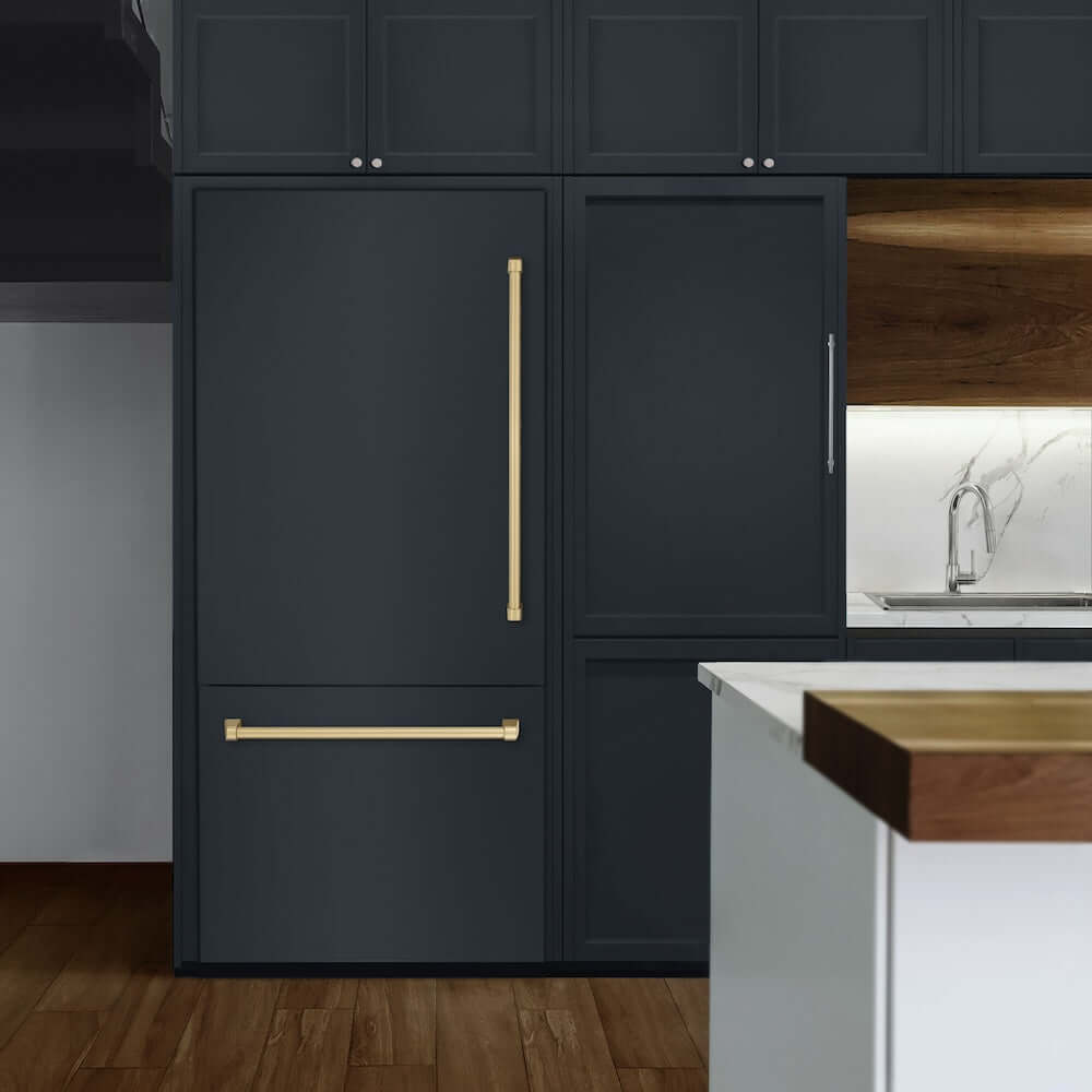 ZLINE Autograph Edition 36 Inch Panel Ready Built-In Bottom Freezer Refrigerator - 19.8 cu.ft Capacity, Water Dispenser & Ice Maker, Graphite Gray Interior with Champagne Bronze Accents (GRBITZ 36 CB) - Perfect for Modern Kitchens, Open Concept Homes & Luxury Appliances Collection