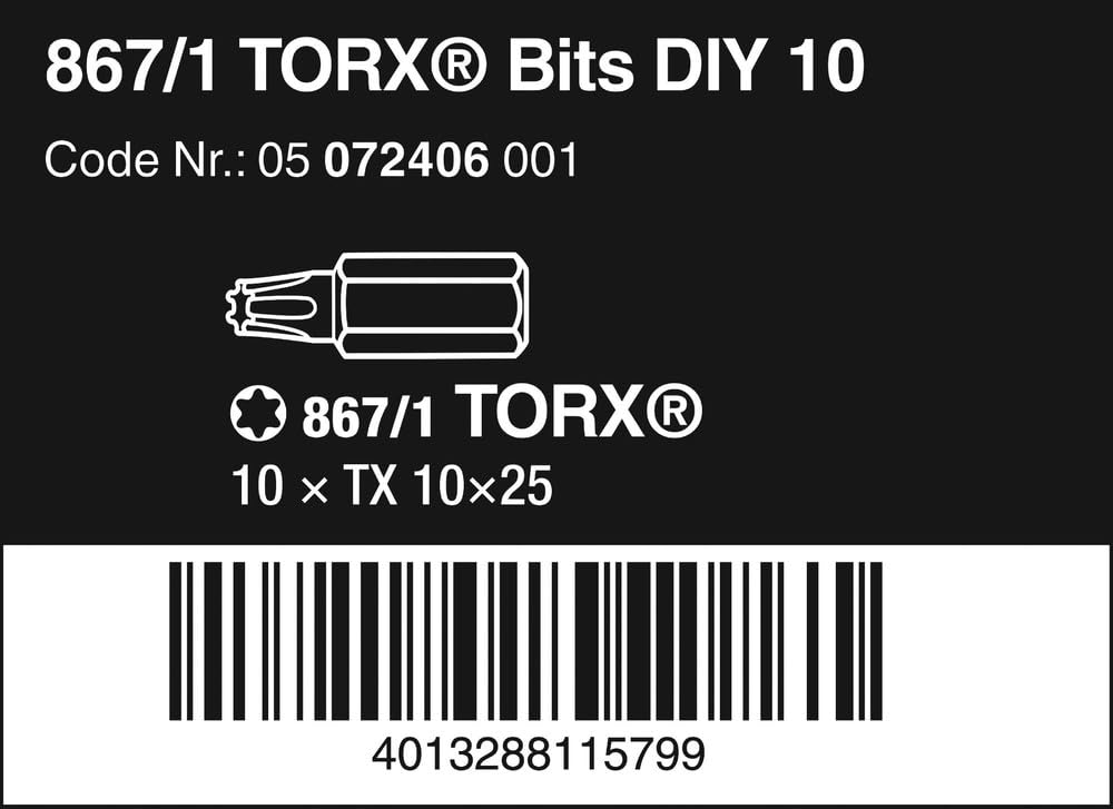 867/1 Z TX 10 X 25 MM DIY-BOX BITS - 10-Piece Screwdriver Bit Set for Home Improvement & Furniture Assembly (Perfect for DIY Projects, Woodworking, and Electronics Repair)