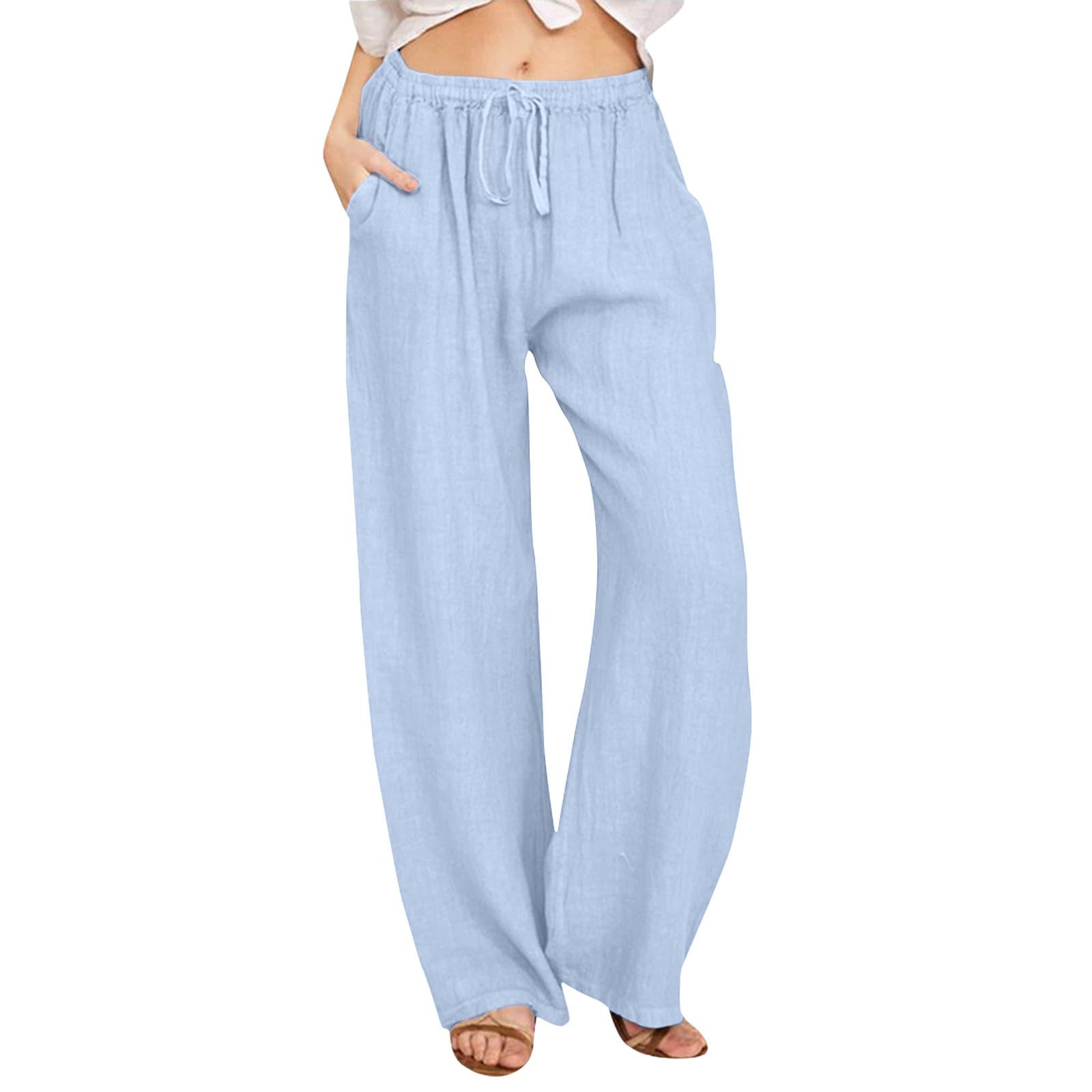 NLOMOCT Women's Linen Cropped Pants - Casual Wide Leg Capri Pants with Tulip Hem | Summer Breathable Tapered Pants for Beach, Travel & Office Wear
