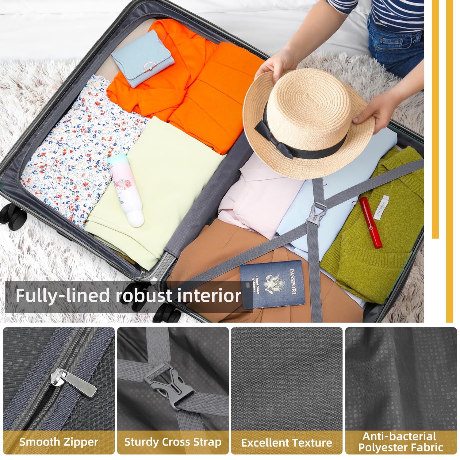 3-Piece Lavender Hardside Luggage Set with Duffel Bag, PP Carry-On Suitcase & 360° Spinner Wheels - TSA Lock, Grey (Perfect for Business Travel, Vacations & Weekend Getaways)
