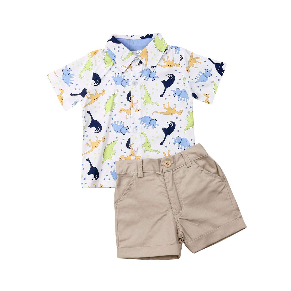 Toddler Boys Summer Outfit Set - Short Sleeve Button Down Shirt & Shorts | Cute Printed Cotton Clothes for Baby Boys | Perfect for Playdates, Beach & Outdoor Activities