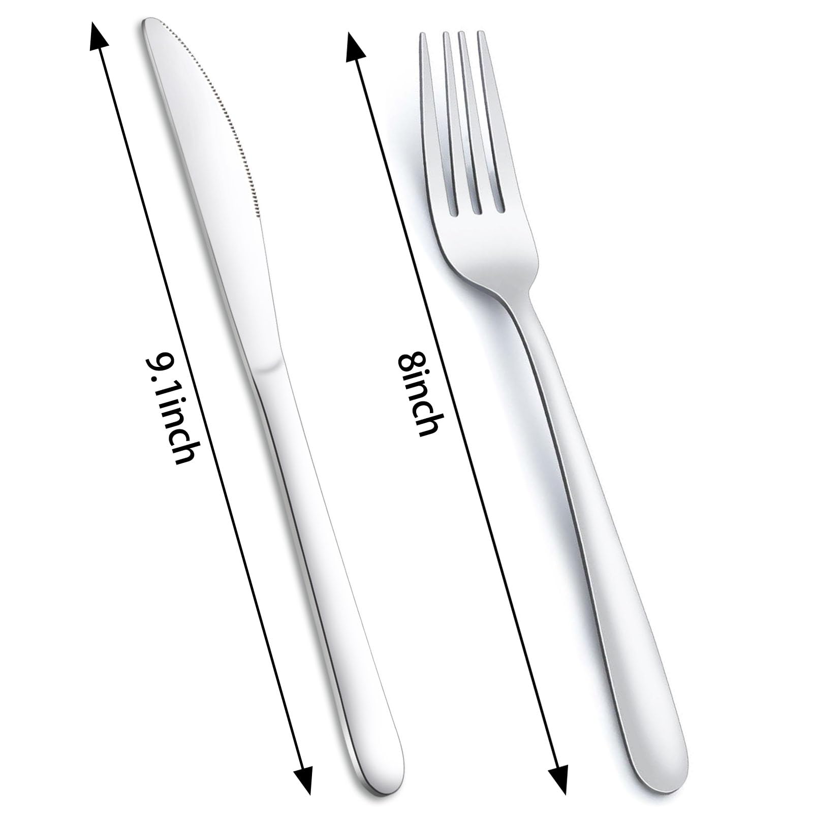 72-Piece Stainless Steel Dinnerware Set - 36 Dinner Knives (9.1 Inch) & 36 Forks (8 Inch) - Premium Silverware for Home, Kitchen, Restaurant - Perfect for Formal Dining, Wedding Parties & Catering Events