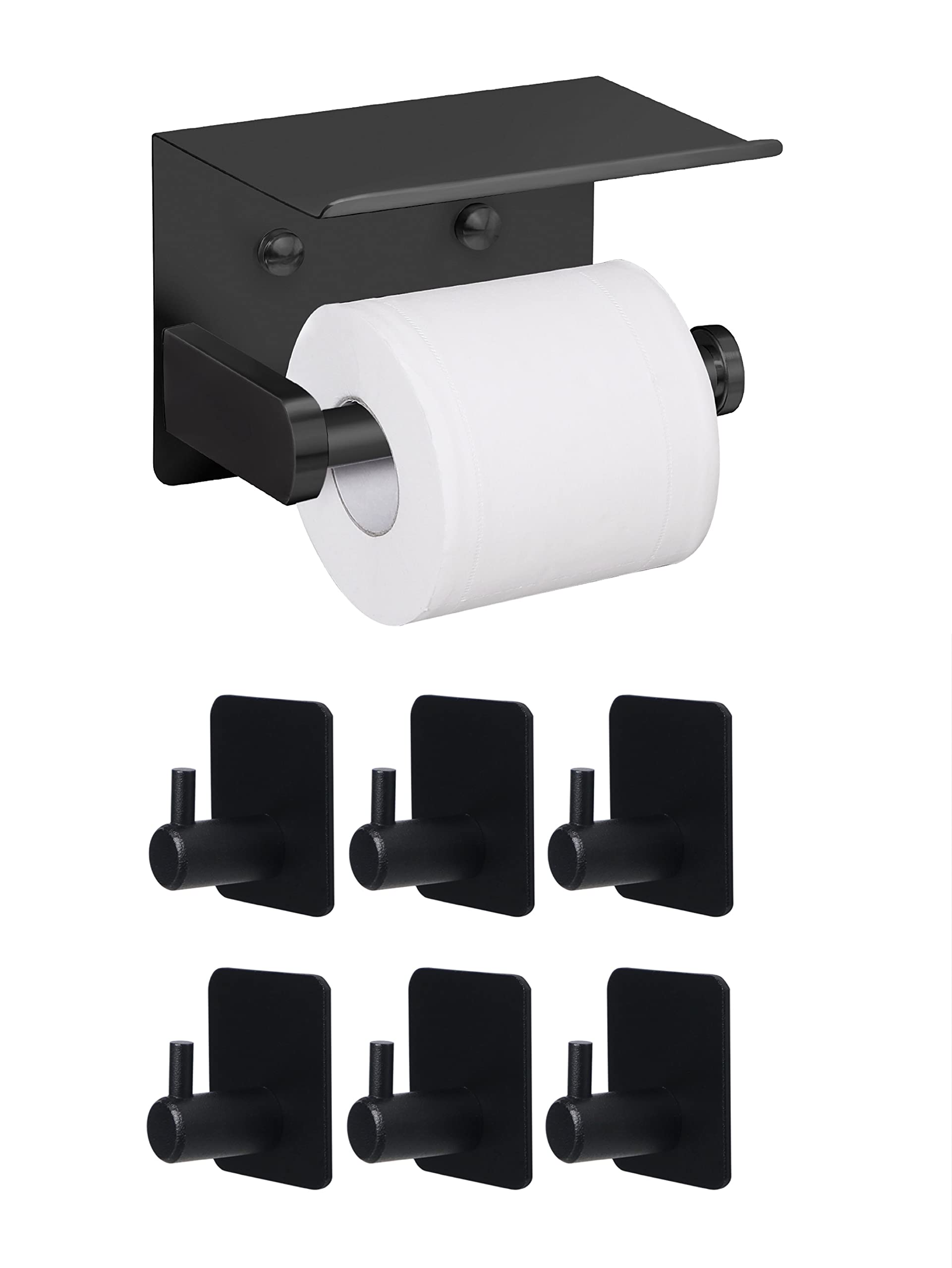 VAEHOLD 6-Pack Adhesive Toilet Paper Holder with Shelf - Space-Saving Bathroom Organizer for Small Spaces, RVs & Apartments