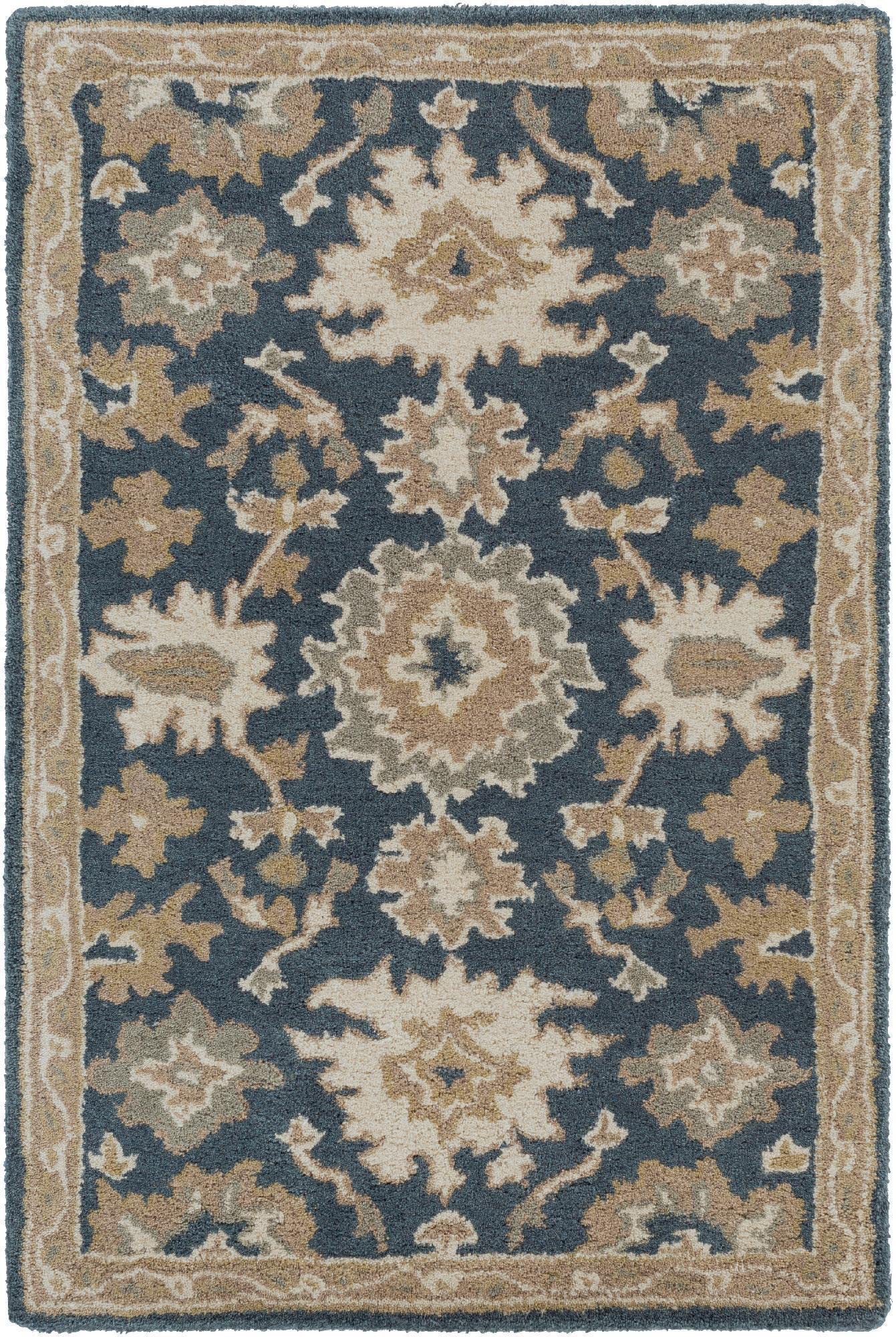 Mark&Day Traditional Navy Wool Rug 2x3 - Soft Blue Brown Beige Area Carpet for Living Room, Bedroom & Kitchen - Perfect for Cozy Home Decor & High Traffic Areas (2' x 3')