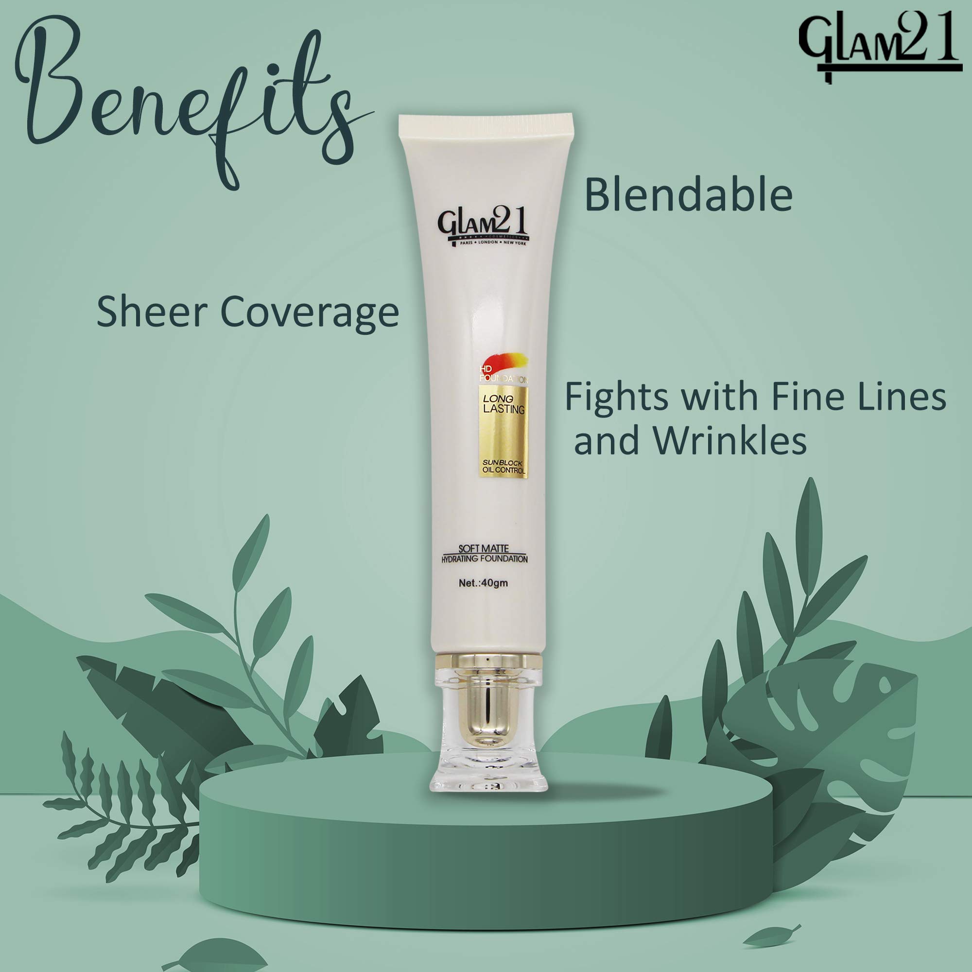 Glam 21 HD Sunblock Foundation SPF 30 | Oil-Control, Non-Greasy, Long-Lasting Matte Makeup with Soft Finish - 40g Shade 02 | Perfect for Daily Wear & Outdoor Activities