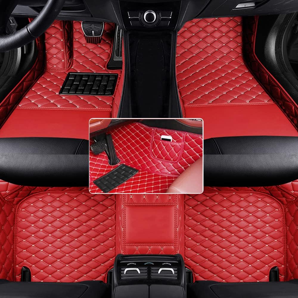 Premium Custom Car Floor Mats - Full Coverage Leather Liners, Waterproof All-Weather Protection for Coupe, Sedan, SUV & Truck (Red) | Luxury Carpet Interior Upgrade for Driving Comfort & Style